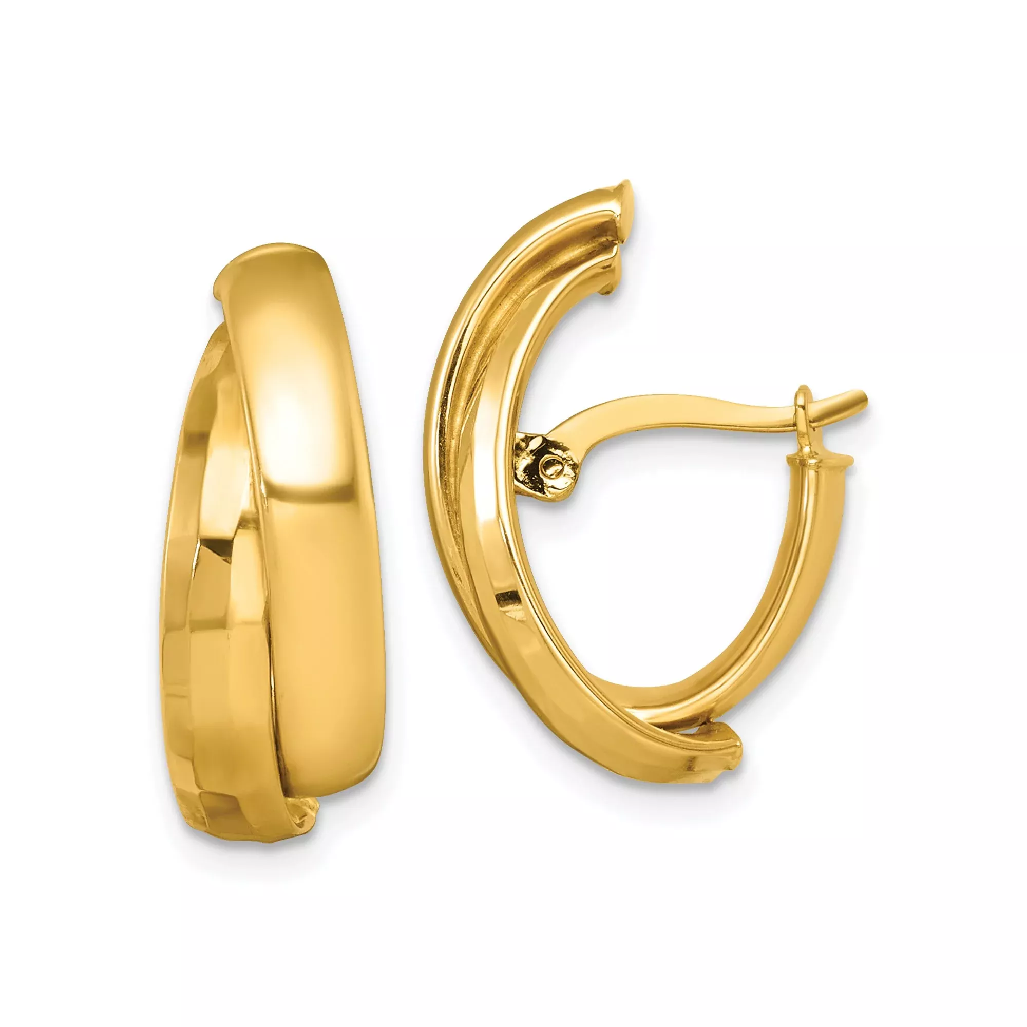 14k Yellow Gold Hoop Earrings, Polished Lightweight Design with Hinged Back Clasp