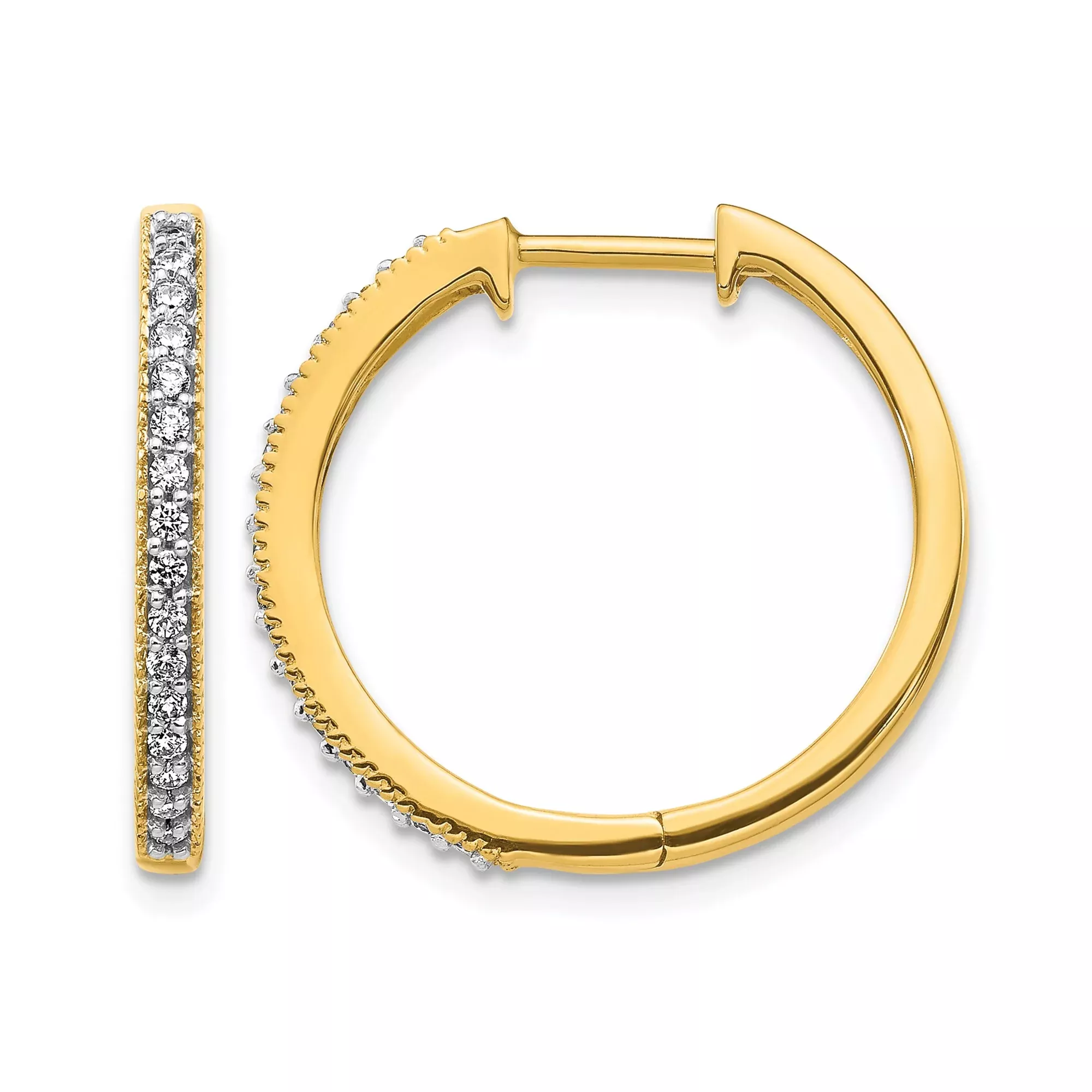 14k Yellow Gold Hoop Earrings with Pavé Diamonds and Milgrain Detail for Women