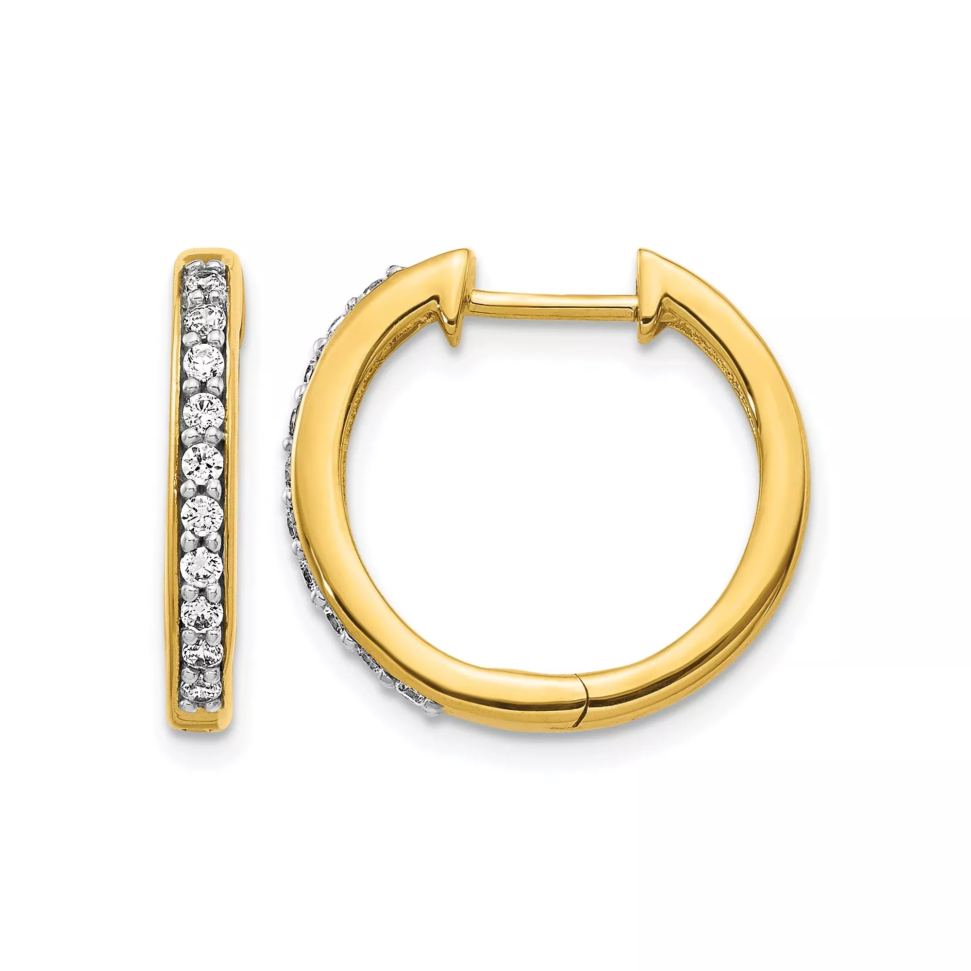 14k Yellow Gold Hoop Earrings with Round Cut Diamond in Channel Setting, Polished Finish
