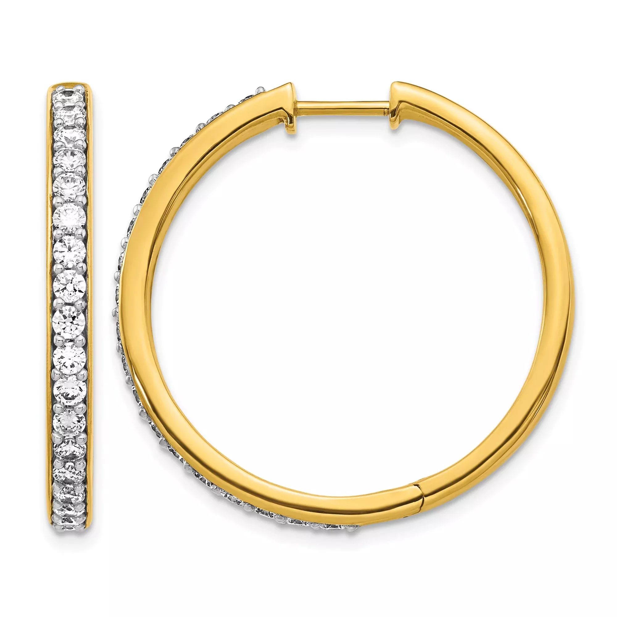 14k Yellow Gold Hoop Earrings with Round Cut Diamond in Channel Setting