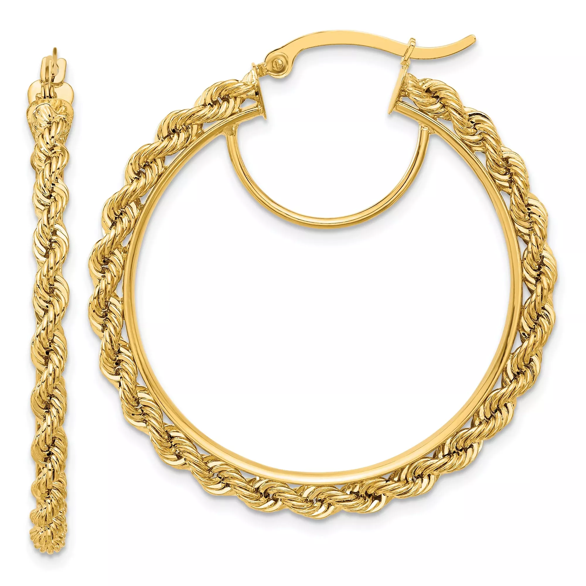 14k Yellow Gold Hoop Earrings with Twisted Rope Design, Bold Textured Finish
