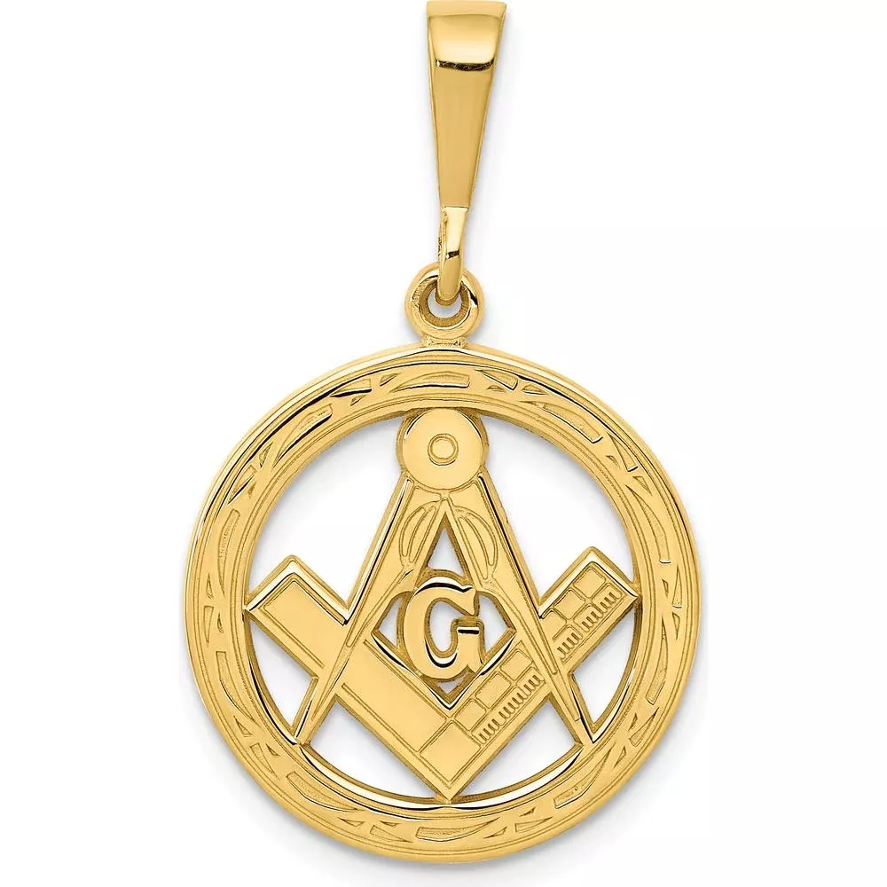14K Yellow Gold Masonic Symbol Pendant with Textured Finish by IBGoodman