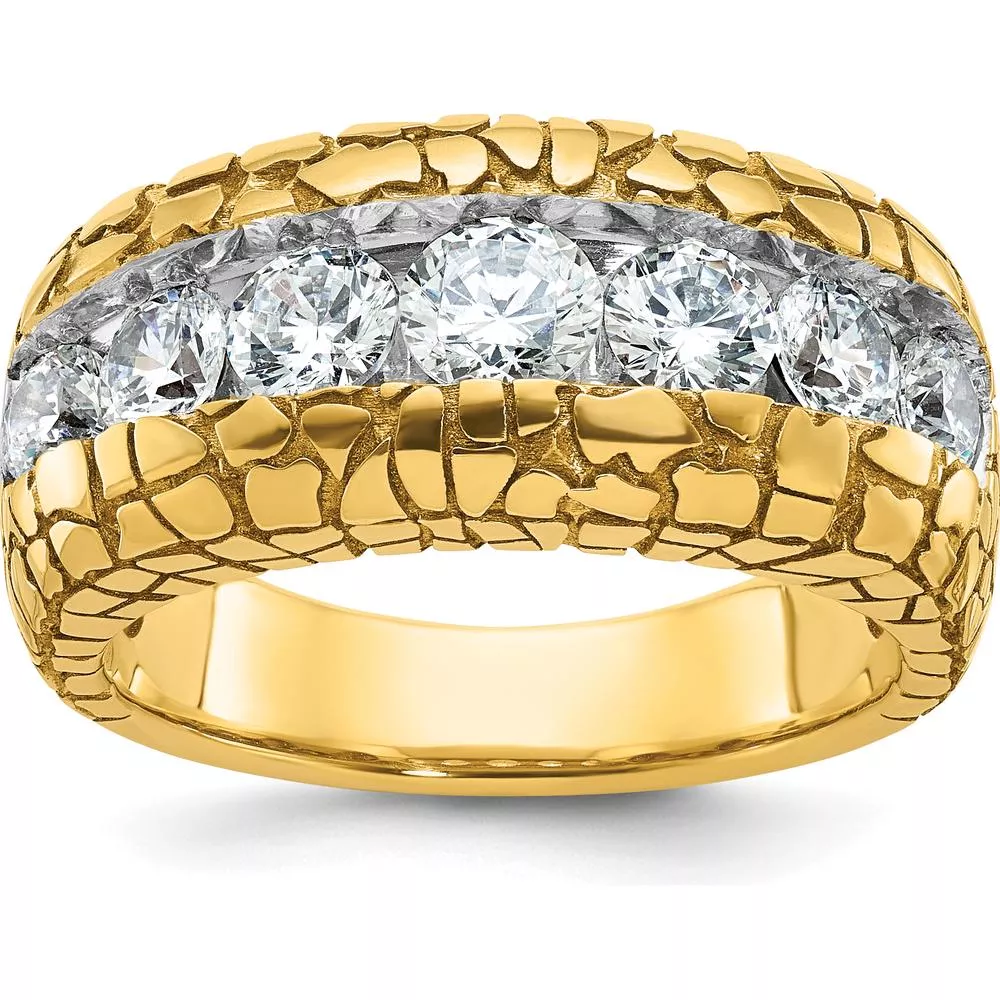 14K Yellow Gold Men's Diamond Nugget Ring with 5 Round Diamonds - 1.0 Carats Total Diamond Weight by IBGoodman