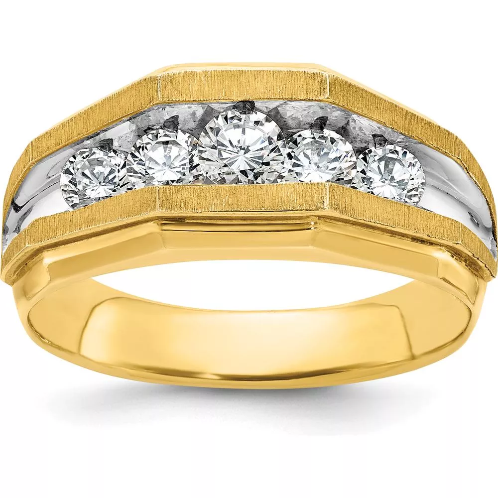 14K Yellow Gold Men's Polished and Satin 5-Stone Diamond Ring - 1 Carat Total Diamond Weight by IBGoodman