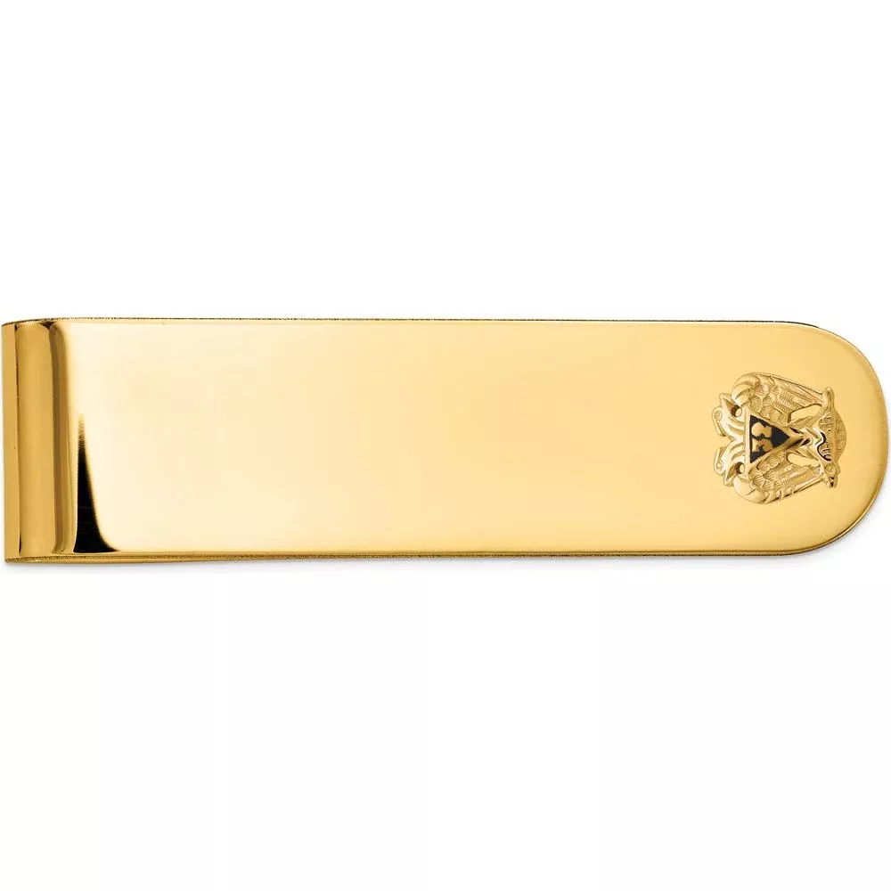 14K Yellow Gold Men's Polished and Textured Scottish Rite Masonic Money Clip with Black Enamel by IBGoodman