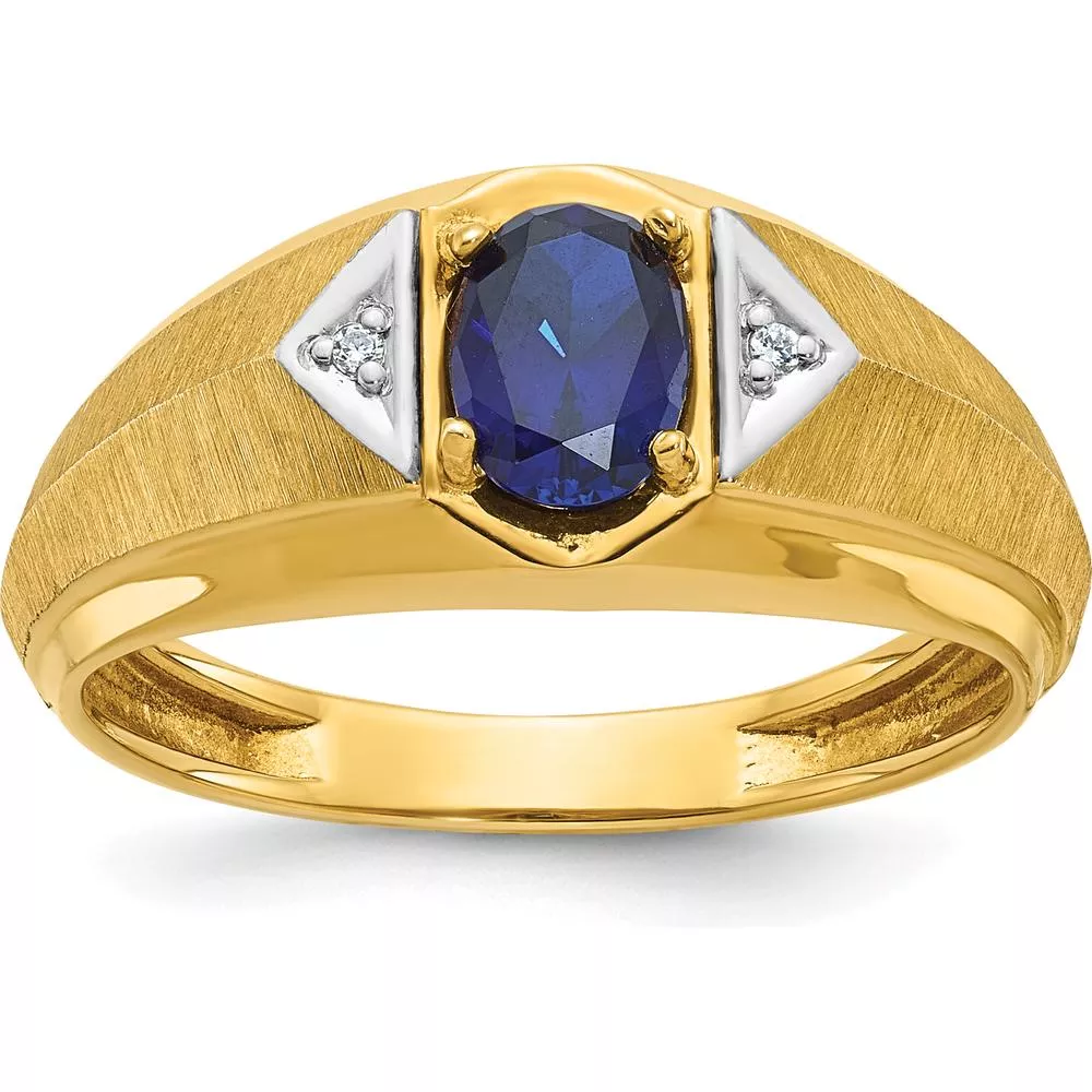14K Yellow Gold Men's Satin Ring with Sapphire and Diamond Accents - 0.25 Carats Total Diamond Weight by IBGoodman
