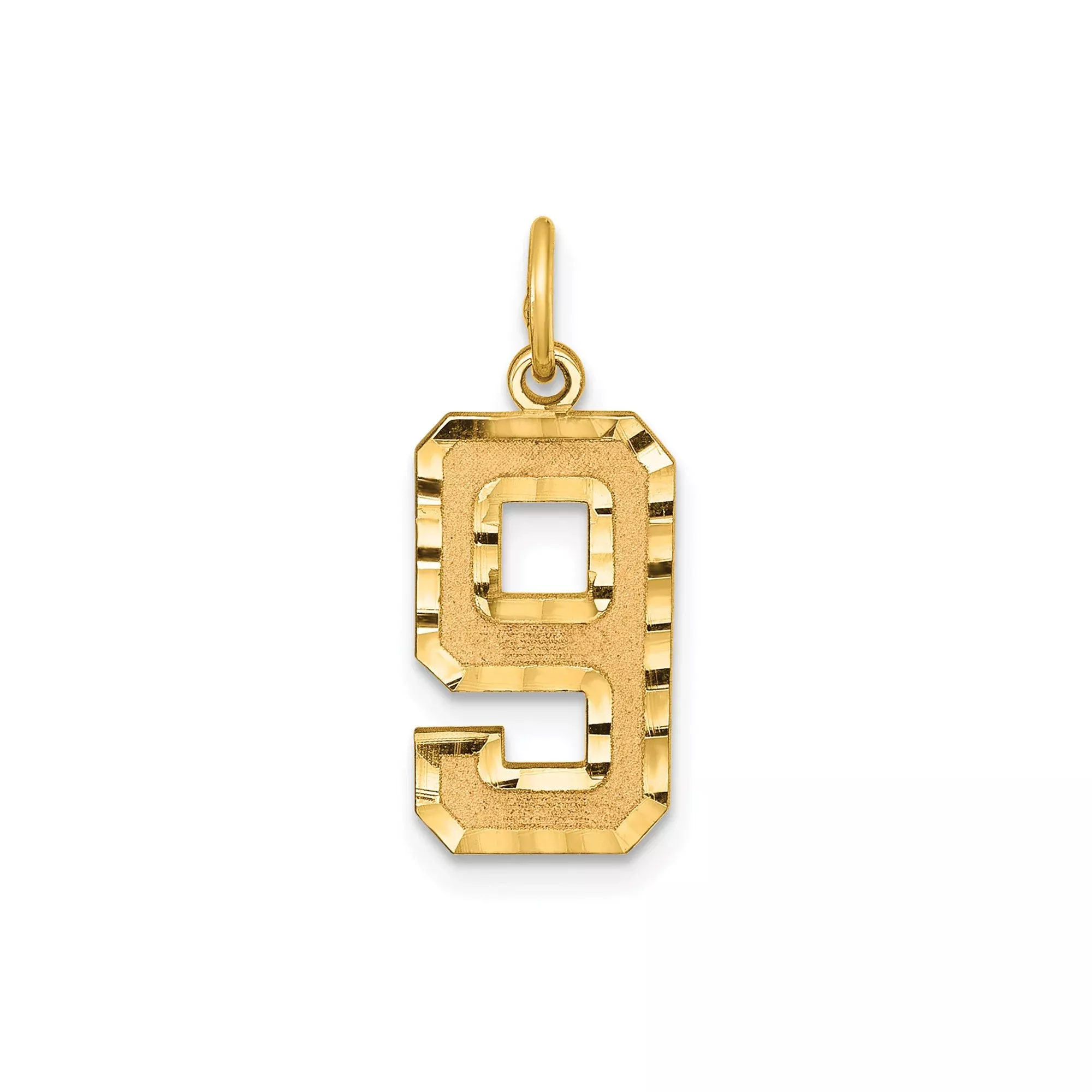 14k Yellow Gold Number 9 Pendant Charm with Textured Center and Polished Edges