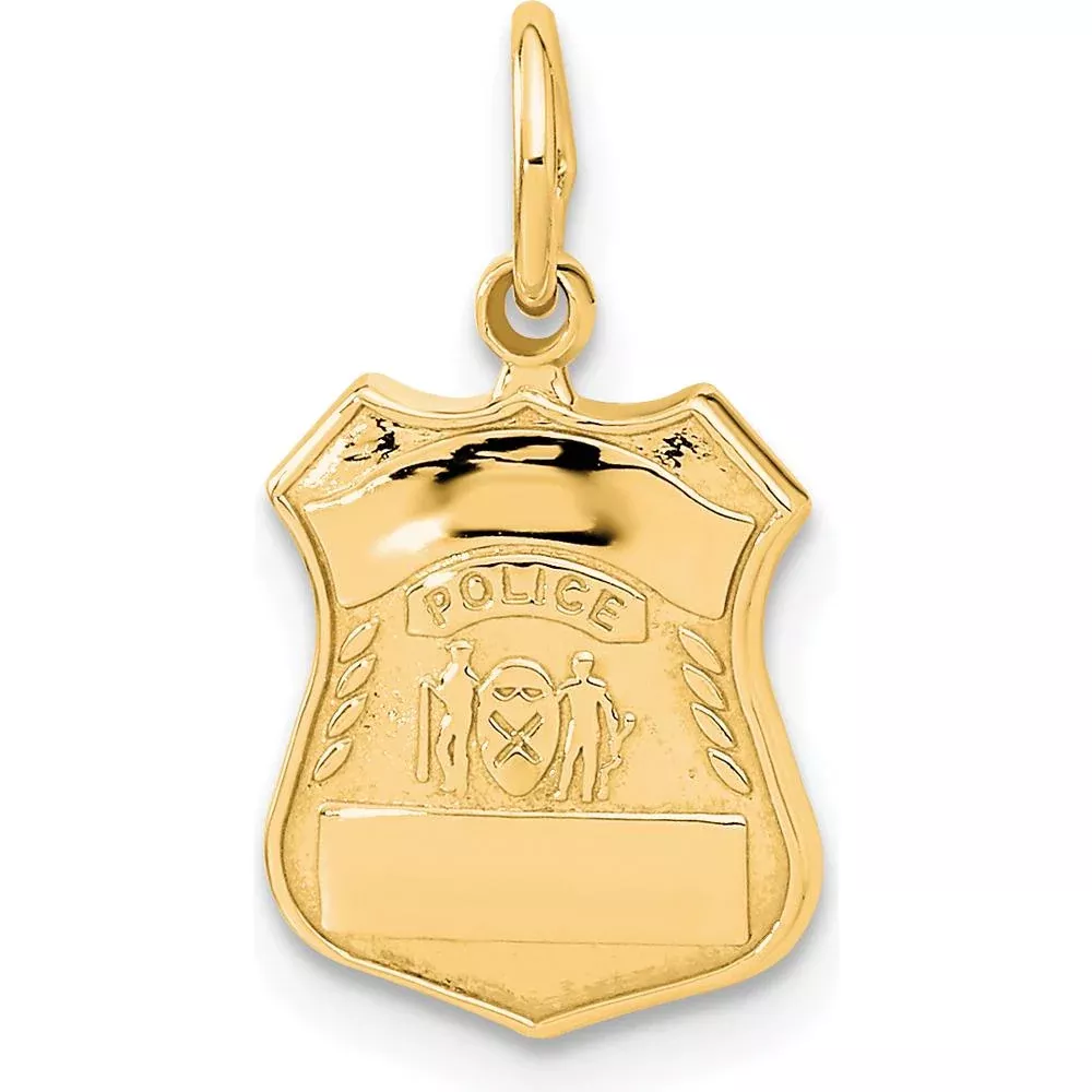 14K Yellow Gold Police Badge Charm - Engravable Themed Pendant by Oro Pregiato