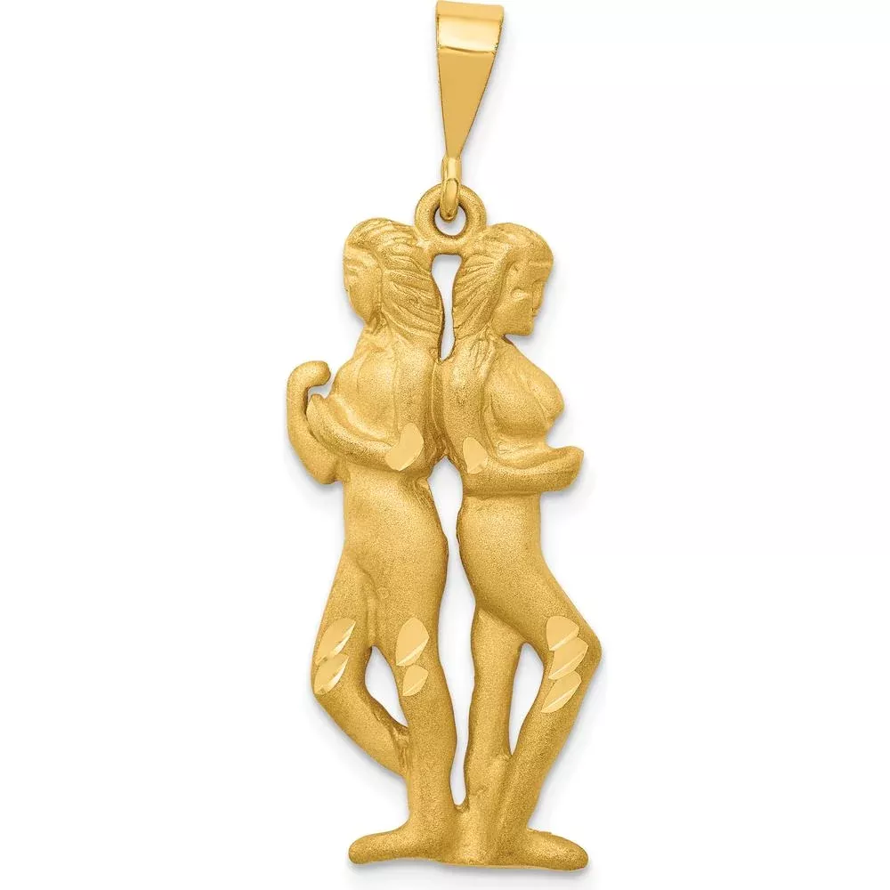 14K Yellow Gold Satin Diamond-Cut Gemini Zodiac Charm - 40mm Length by Oro Pregiato