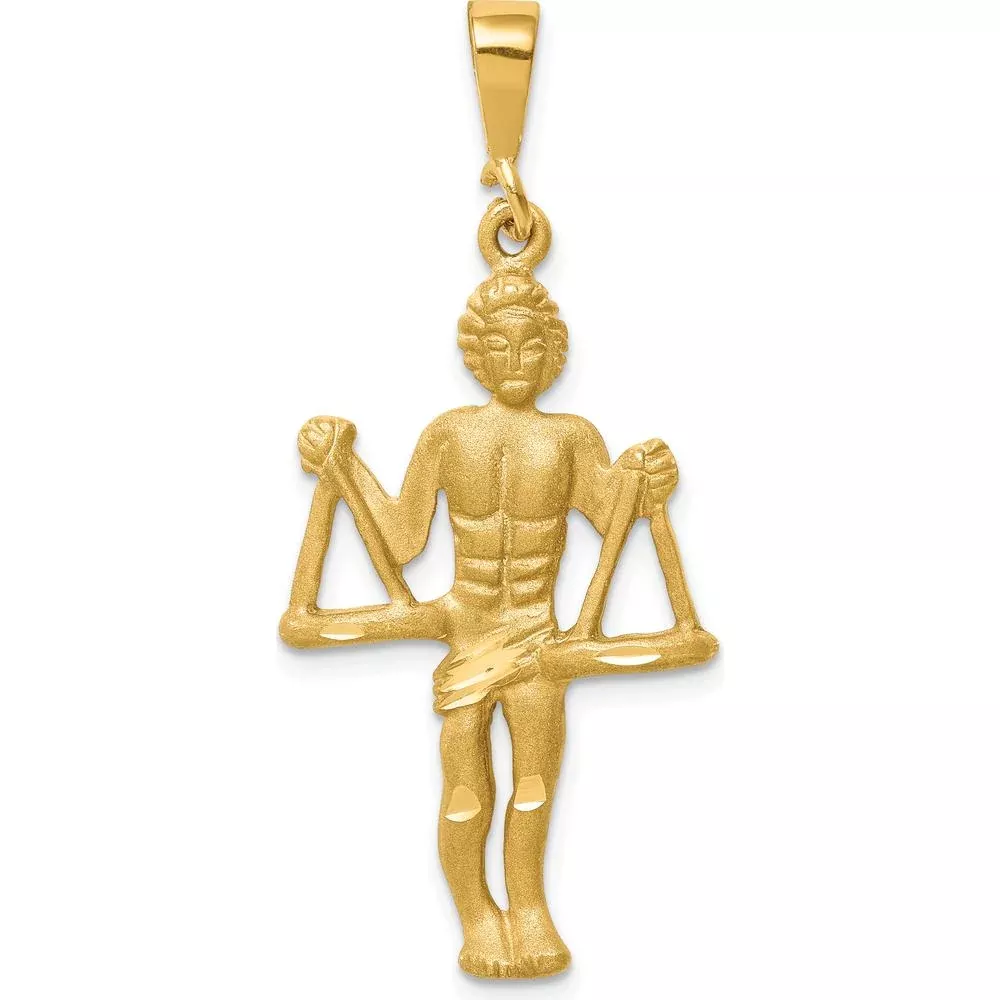 14K Yellow Gold Satin Diamond-cut Libra Zodiac Charm - 30mm Length by Oro Pregiato