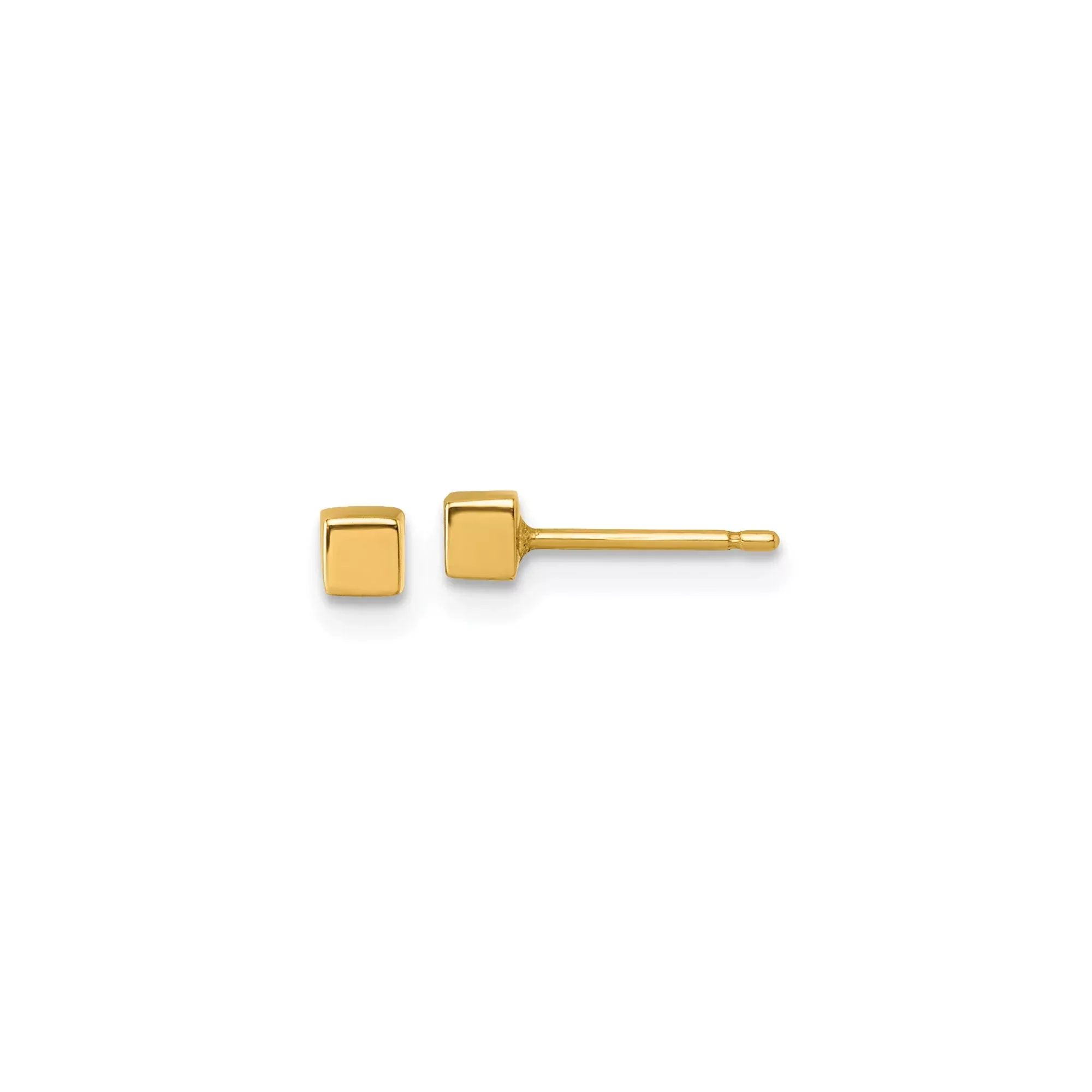 14k Yellow Gold Stud Earrings, Square Cube Minimalist Geometric Design for Women and Men