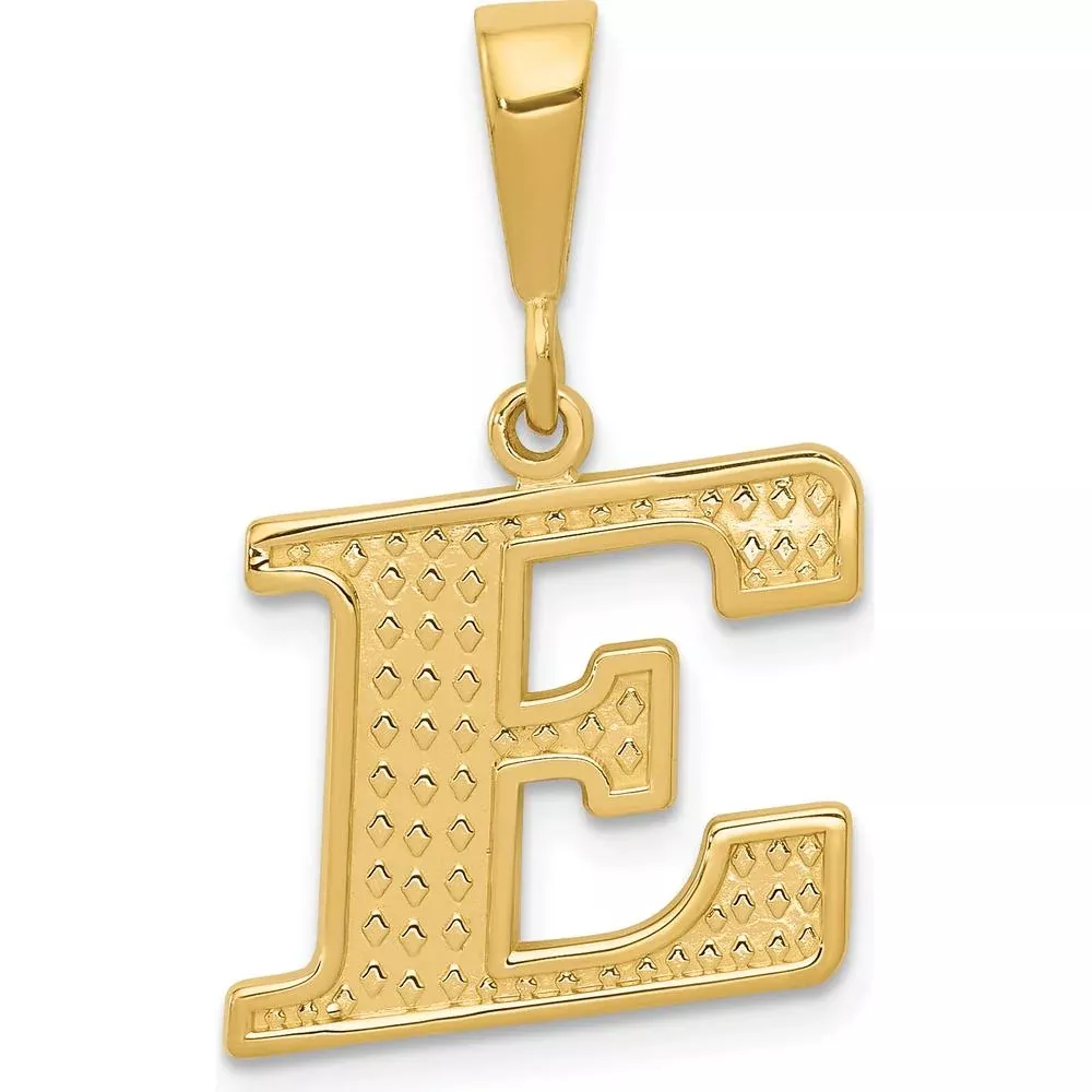 14K Yellow Gold Textured Initial E Charm Pendant by Oro Pregiato