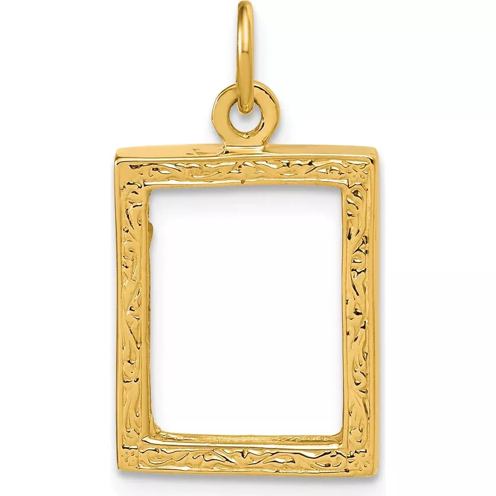 14K Yellow Gold Textured Picture Frame Pendant with Reversible Design by Oro Pregiato