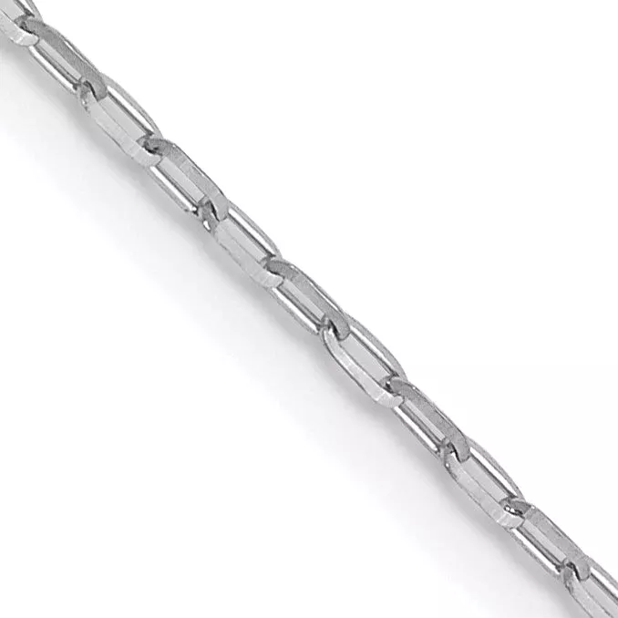 16 Inch 14K White Gold 1mm D /C Open Long Link Cable Chain Necklace