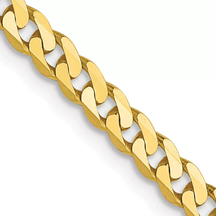18 Inch 10K 2.4mm Flat Beveled Curb Chain Necklace