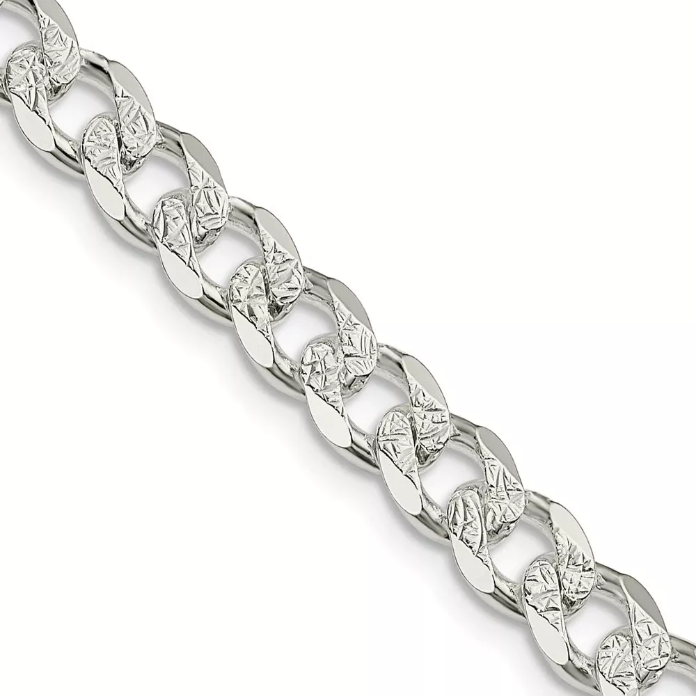 18 Inch Sterling Silver 7mm Pav Curb Chain Necklace