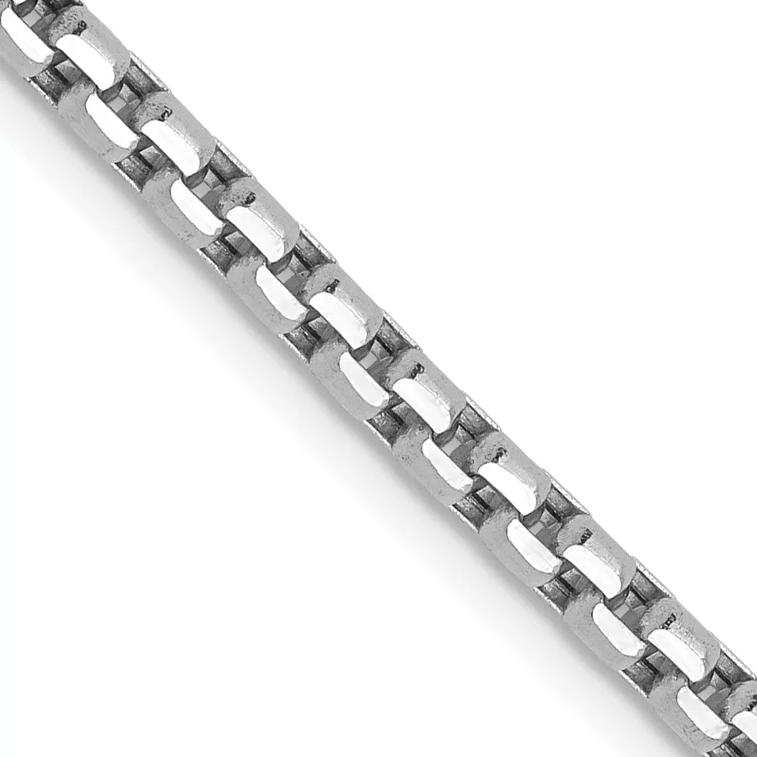 24 Inch 14K White Gold 2.4mm Semi-Solid D /C Round Box Chain Necklace