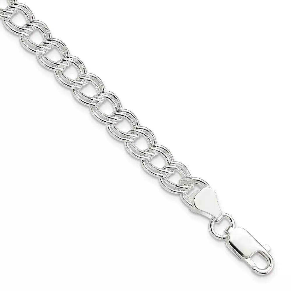 6 Inch Sterling Silver 7mm Double Link Charm Bracelet