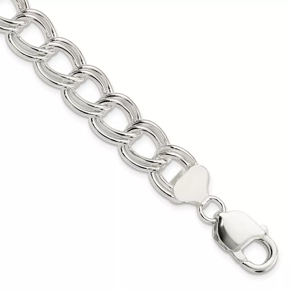 7 Inch Sterling Silver 11.5mm Solid Double Link Charm Bracelet