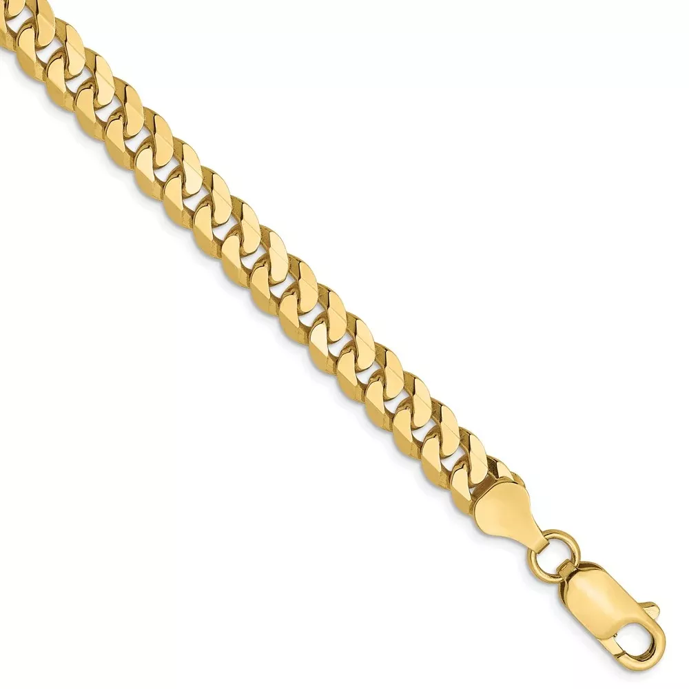 8 Inch 10K 6.1mm Flat Beveled Curb Chain Bracelet