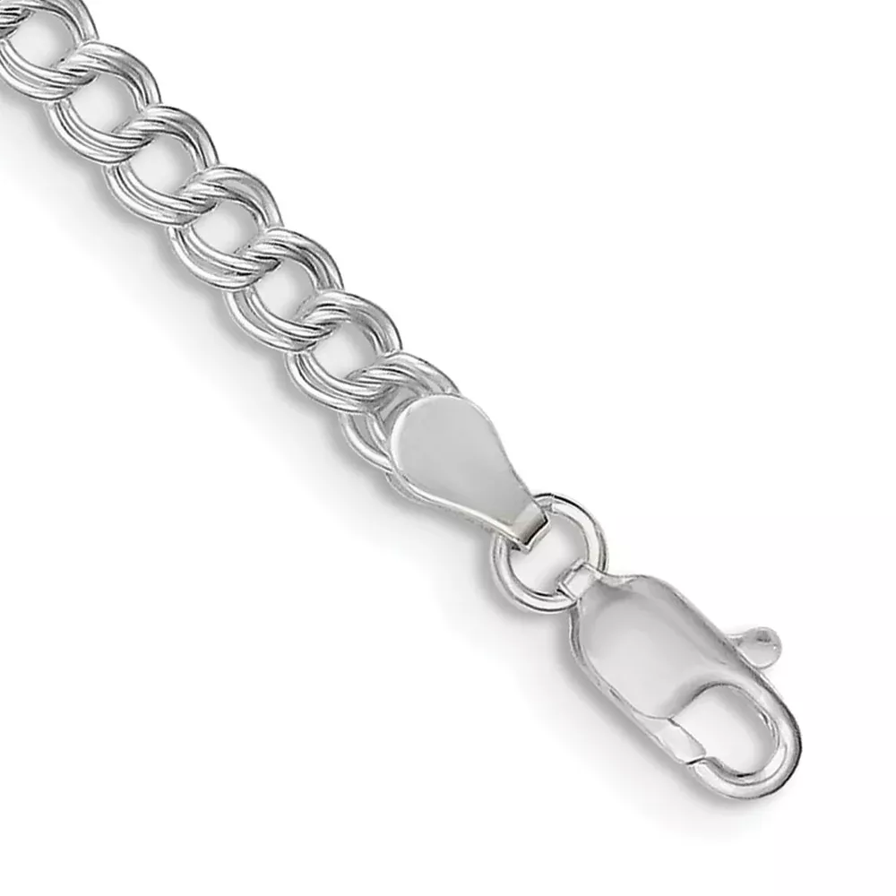 8 Inch Sterling Silver 4.25mm Double Link Charm Bracelet