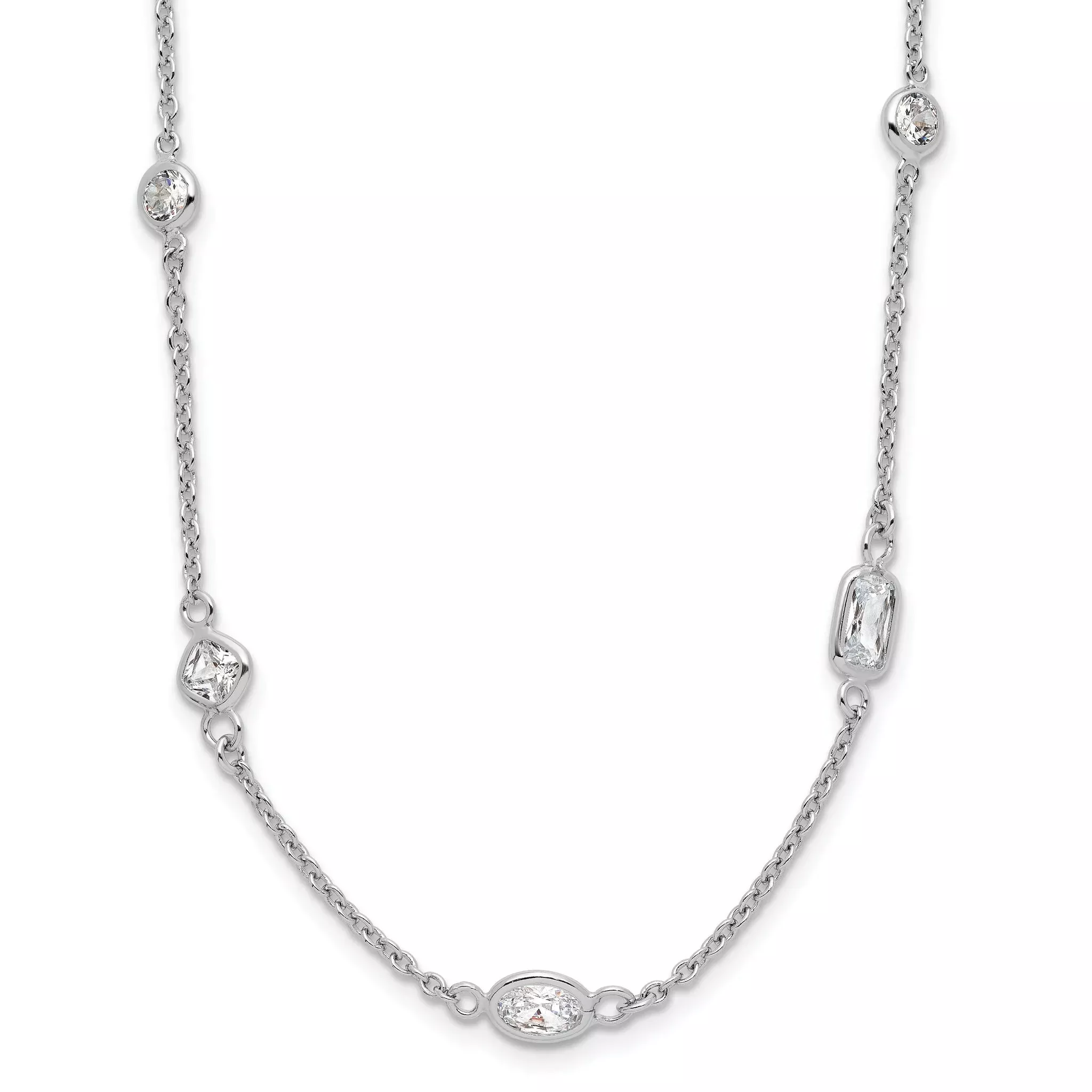 Cheryl M Sterling Silver Rhodium-plated Brilliant-cut CZ 26 Station 36.5 Inch Necklace