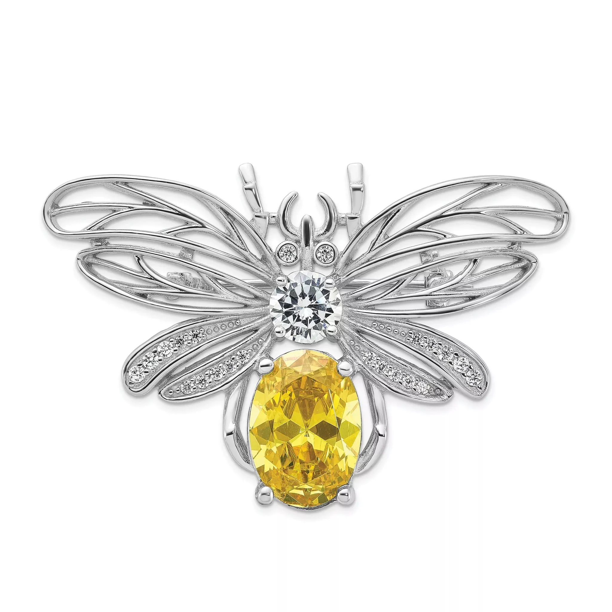 Cheryl M Sterling Silver Rhodium-plated Brilliant-cut Yellow and White CZ Bee Pin
