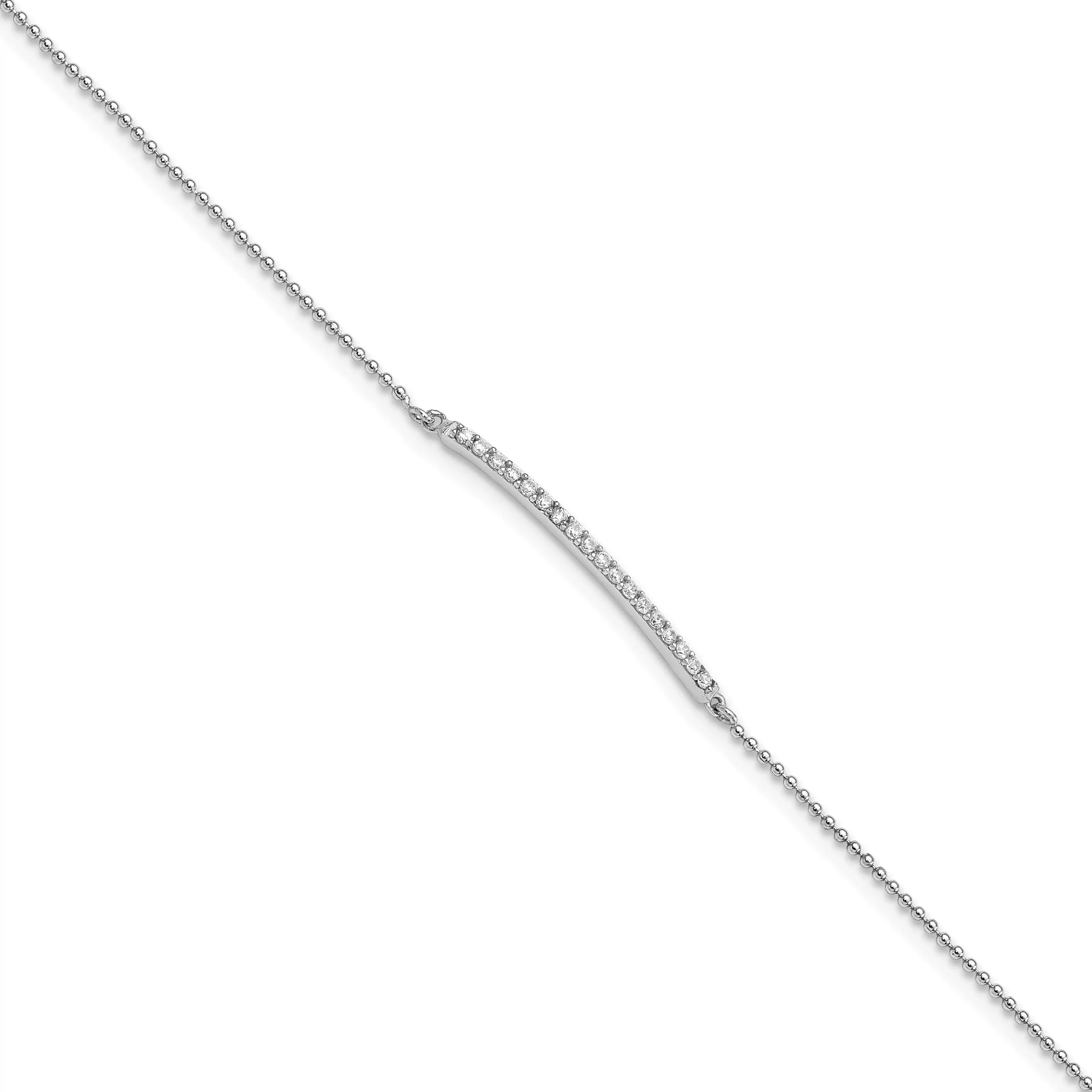 Cheryl M Sterling Silver Rhodium-Rhodium-Plated Brilliant-cut CZ Bar 9.5 Inch Anklet with 1 Inch Extender