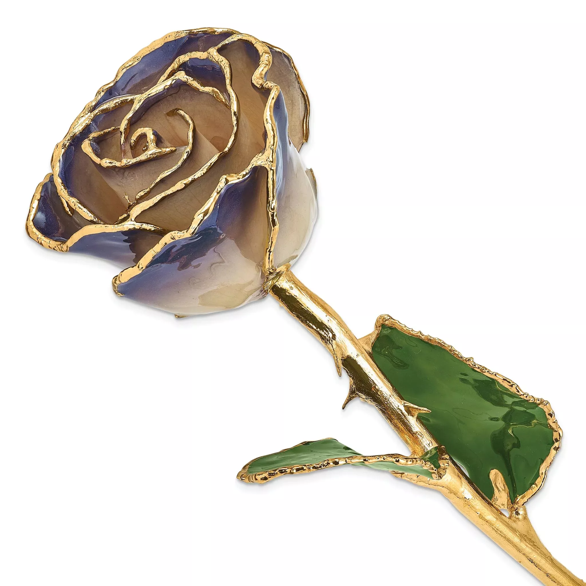 Lacquer Dipped 24k Gold Trimmed White/Twilight Pearl Real Rose