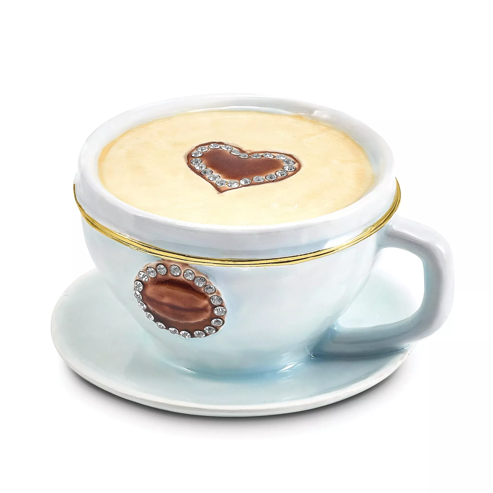 Luxury Giftware Pewter Bejeweled Crystals Gold-tone Enameled CAFÂ Coffee Cup Trinket Box with Matching 18 Inch Necklace