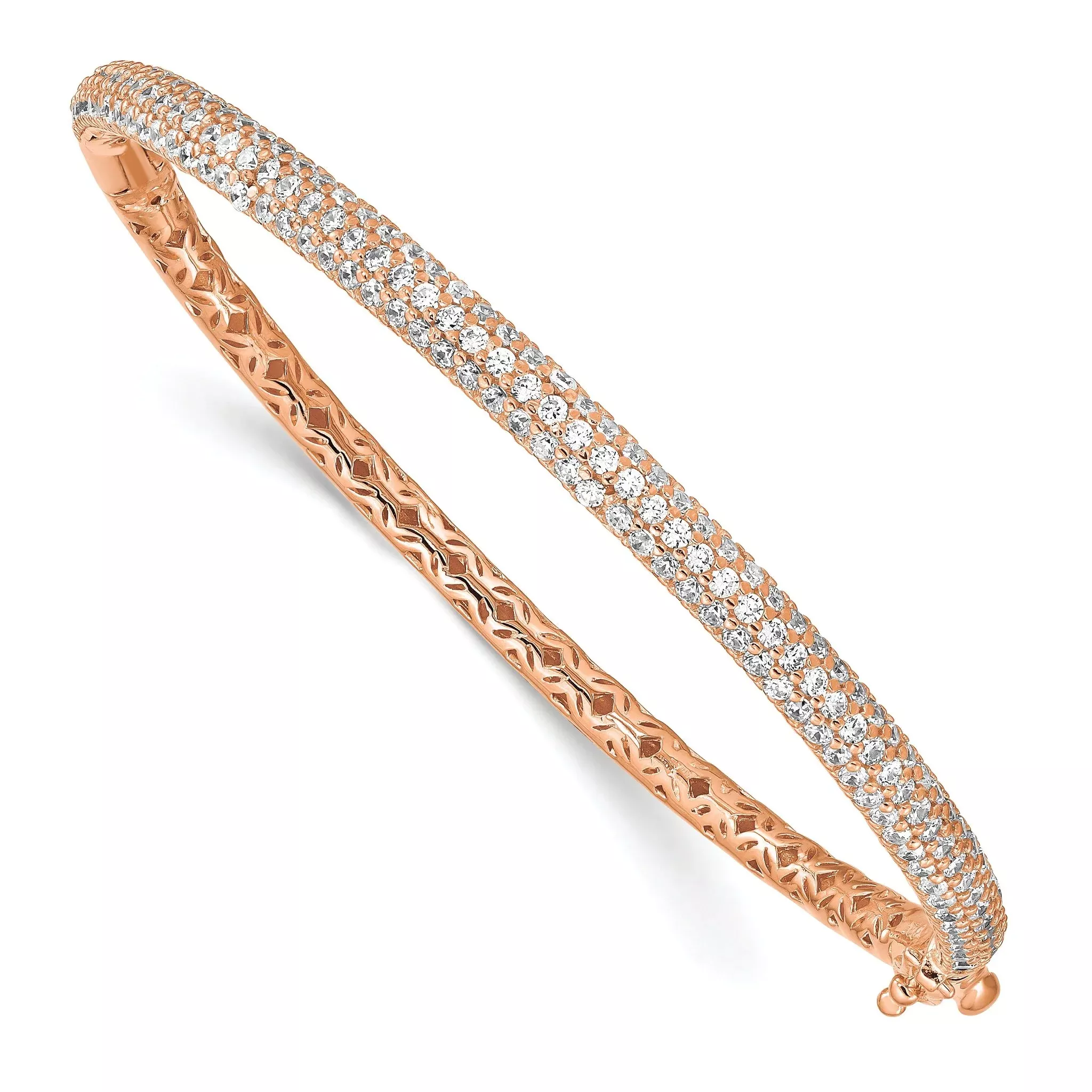 Sterling Shimmer Sterling Silver Rose-tone Flash Rose Gold-plated 175 Stone Pavâââ¬Ã
¡ CZ Hinged Bangle Bracelet