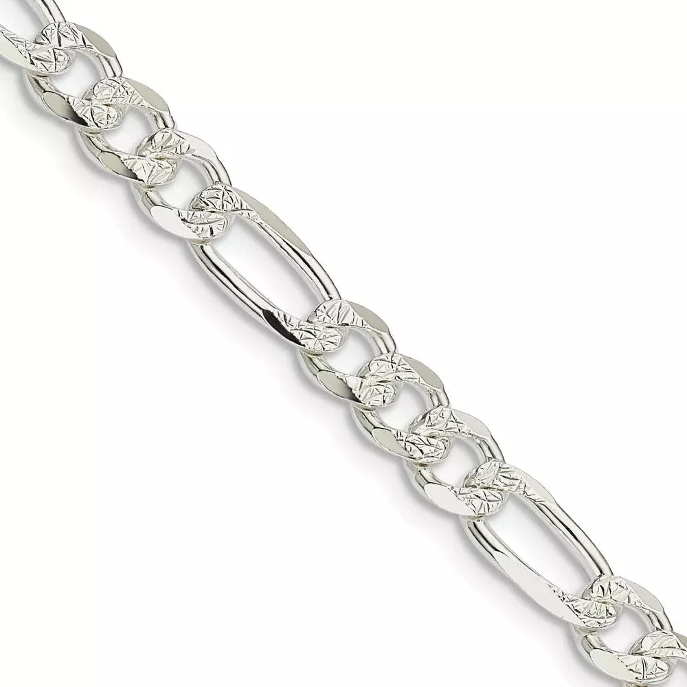Sterling Silver 26" Pavé Flat Figaro Chain - 5.5mm Width by Lumare Gioia