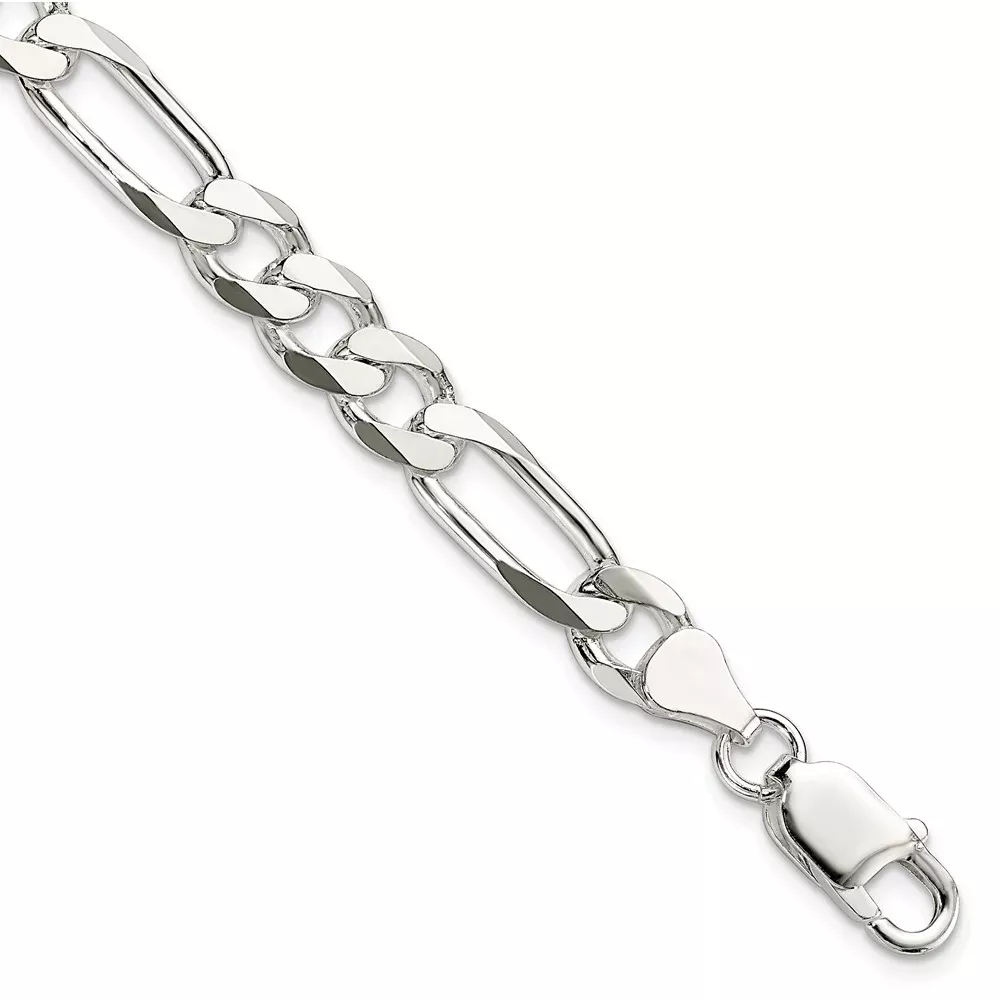 Sterling Silver 7.5mm Figaro Chain Bracelet