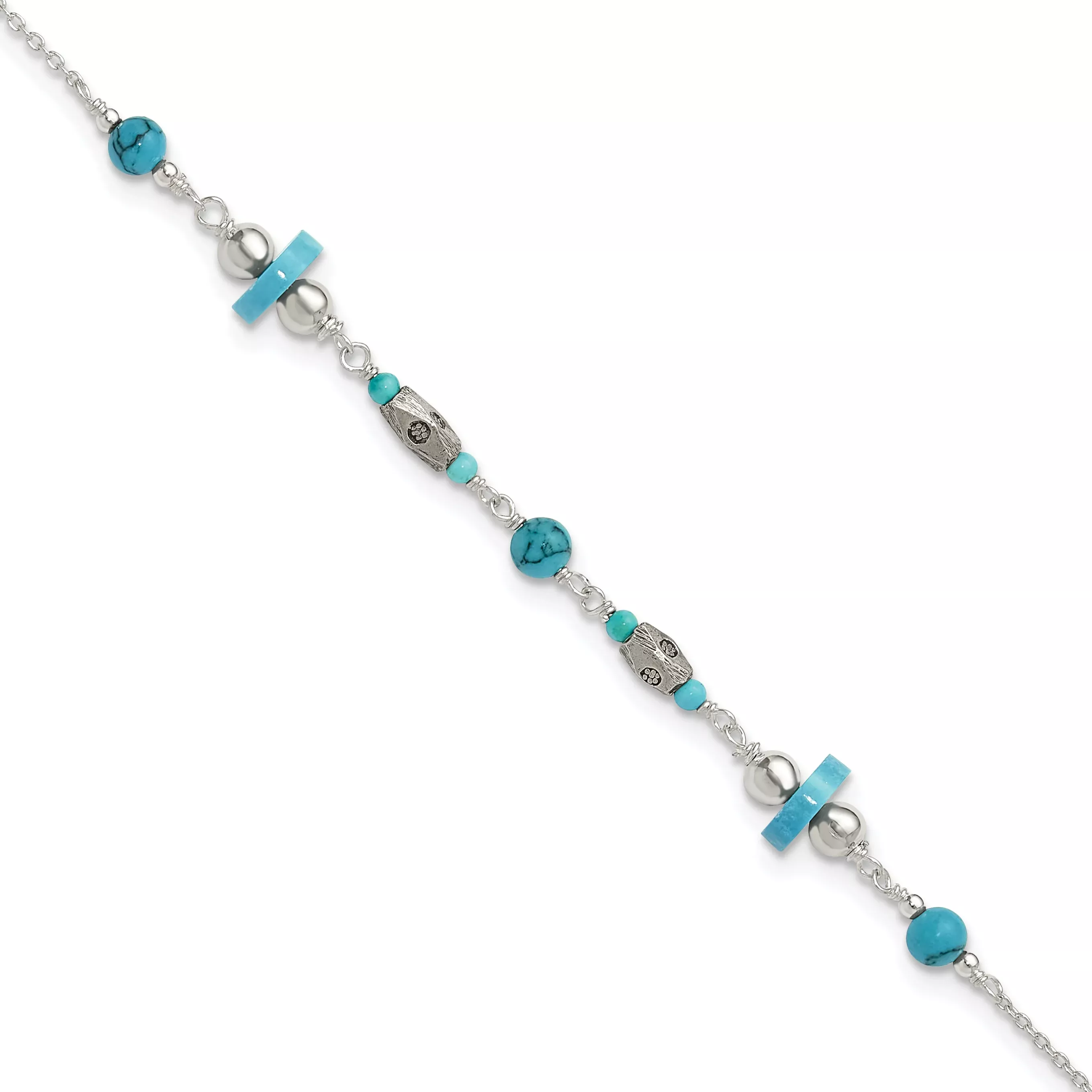 Sterling Silver Antiqued Turquoise Beaded Anklet