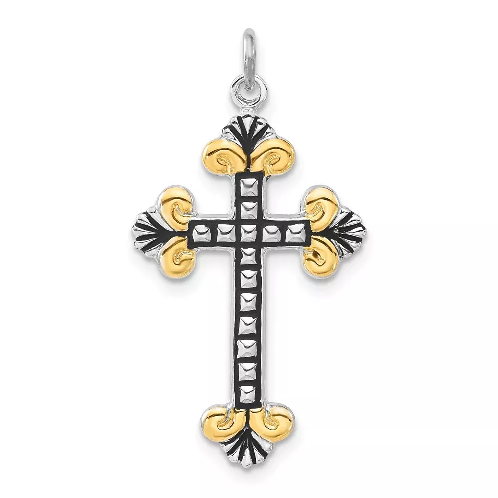 Sterling Silver Black Enamel & Gold-Tone Vermeil Cross Pendant