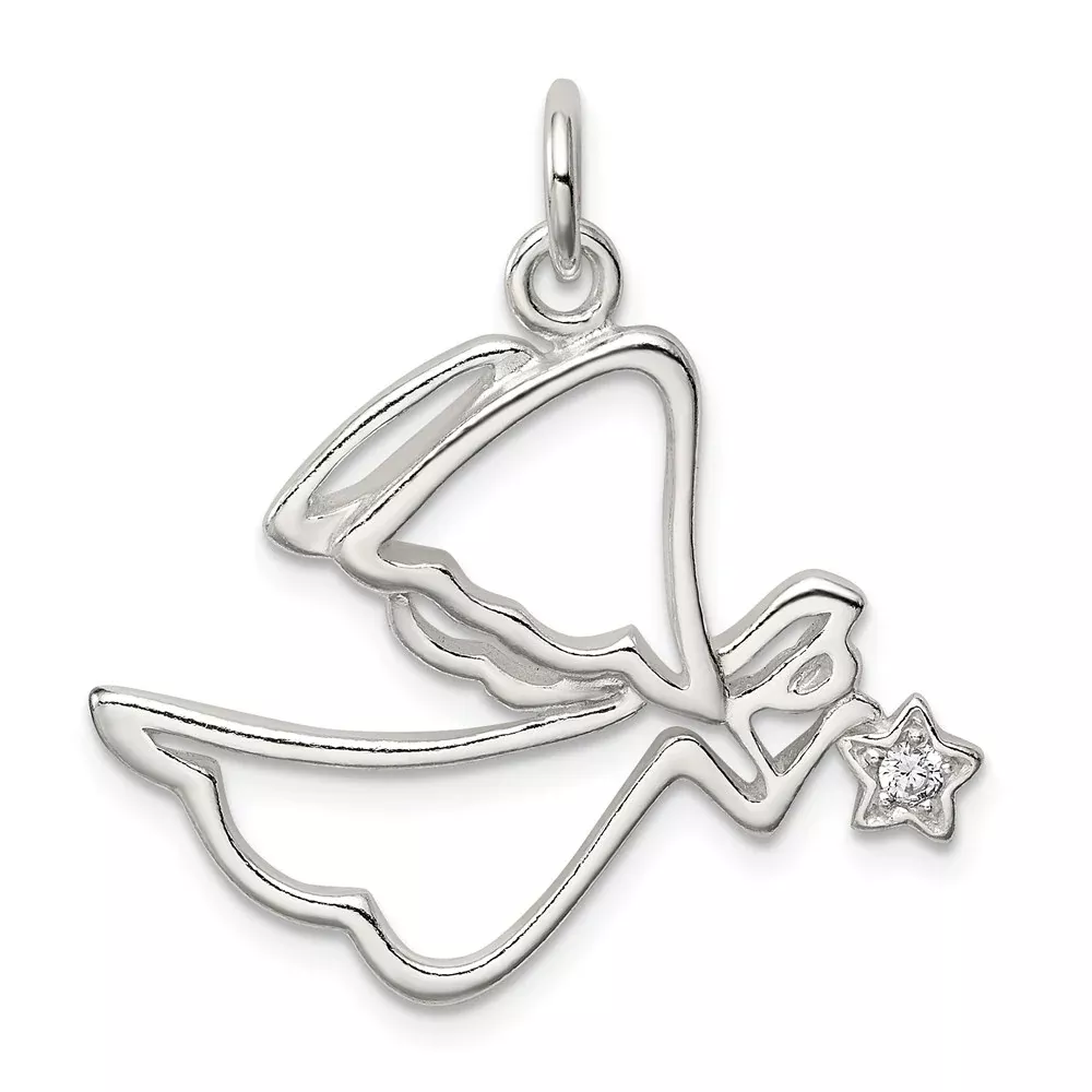 Sterling Silver Cz Angel Pendant