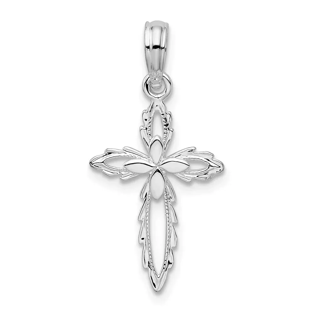 Sterling Silver De-Ani Rhodium-Plated Scalloped Edge Cut-Out Cross Pendant