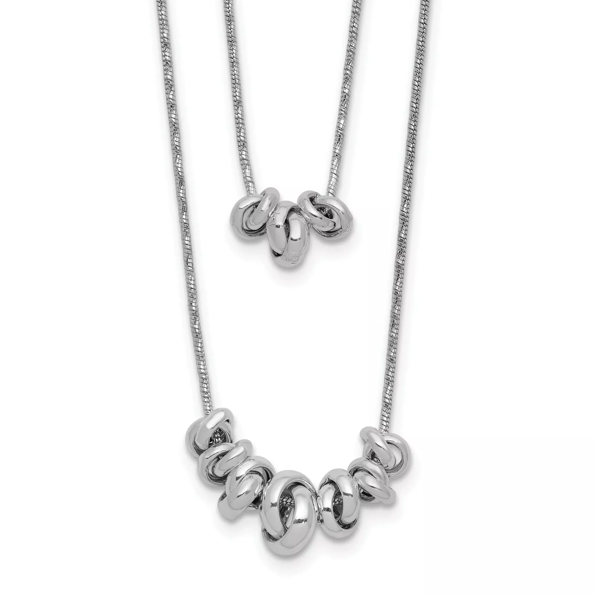Sterling Silver Double Rings 2-Strand w/2 in ext Necklace