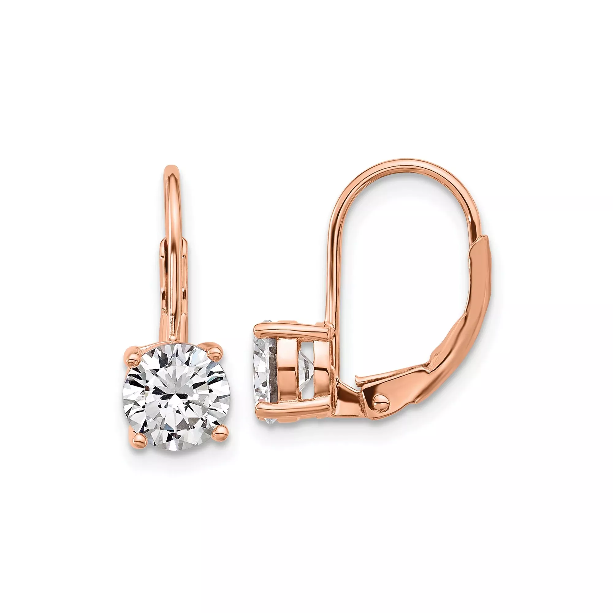 Sterling Silver Drop Earrings with Cubic Zirconia, Rose Gold Plated, Leverback Design
