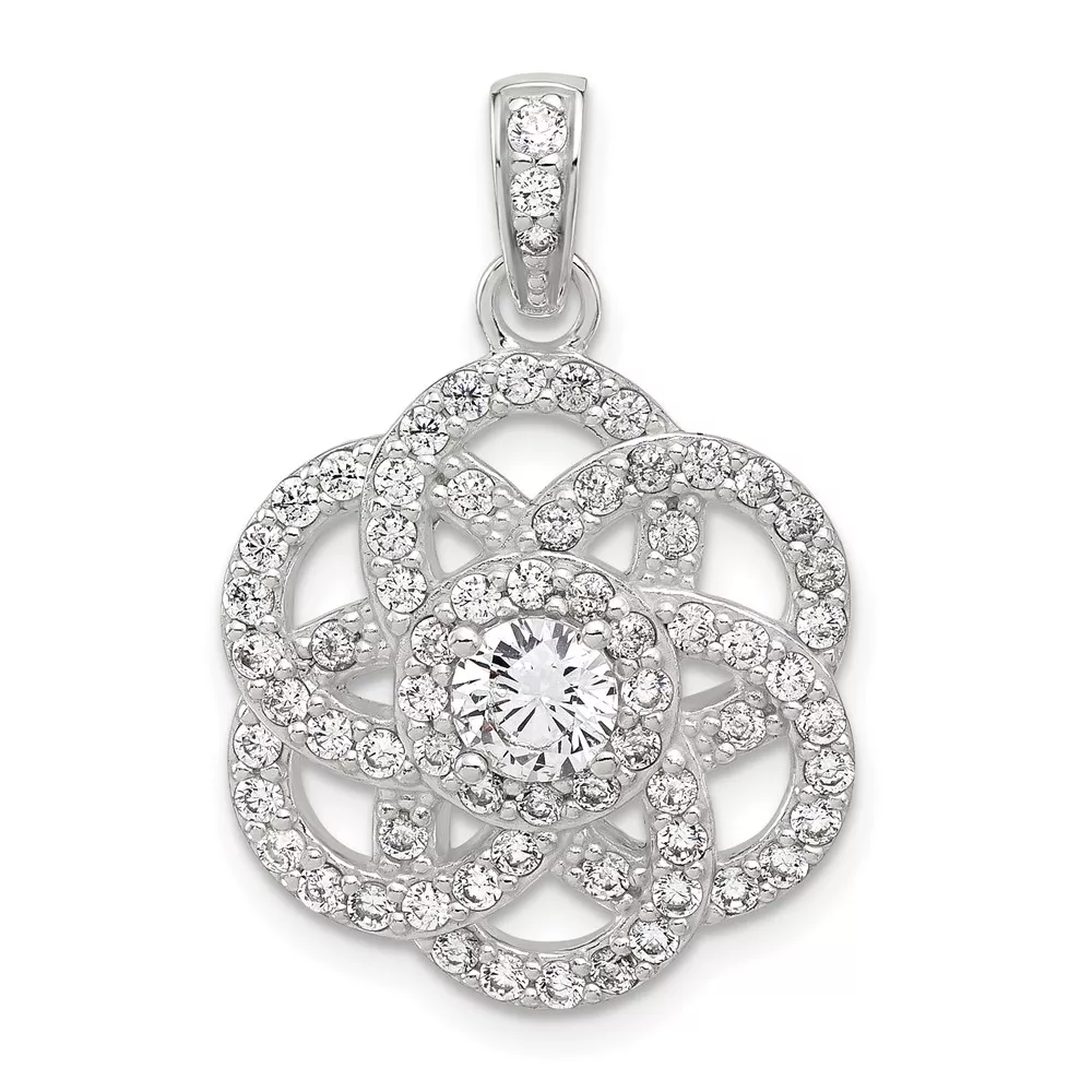 Sterling Silver E-coated CZ Flower Pendant