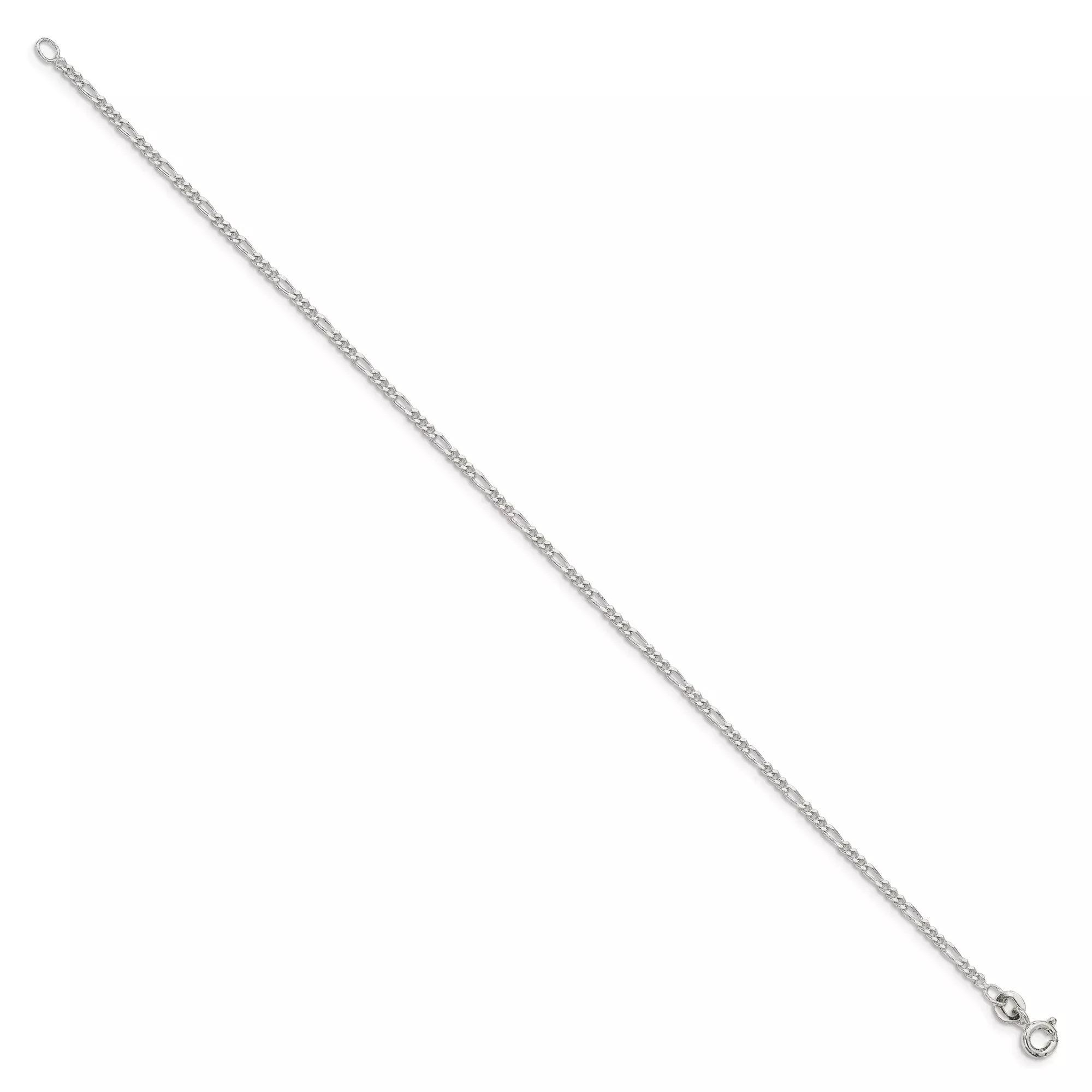 Sterling Silver Figaro Chain Anklet, 1.75 mm