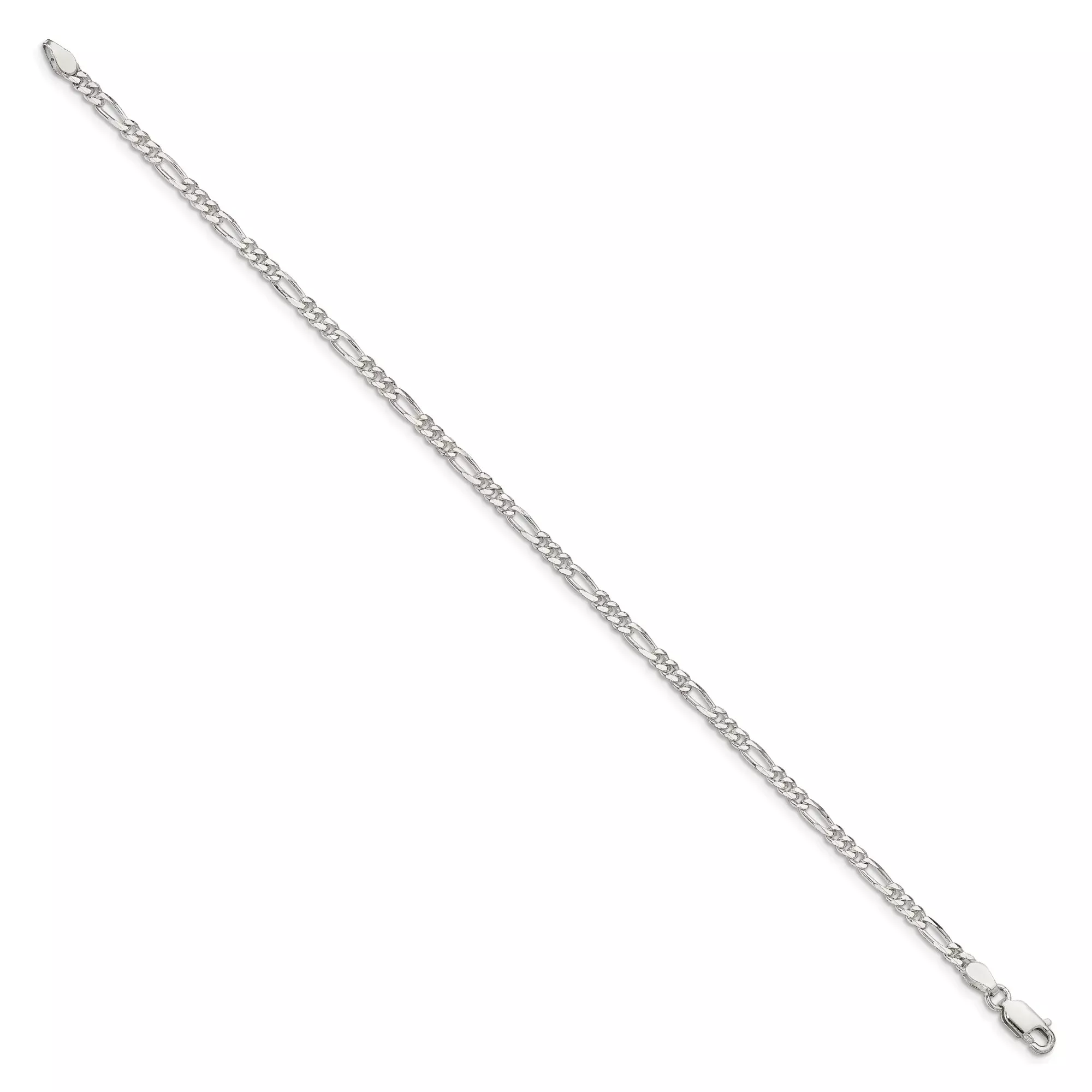 Sterling Silver Figaro Chain Anklet, 2.85 mm
