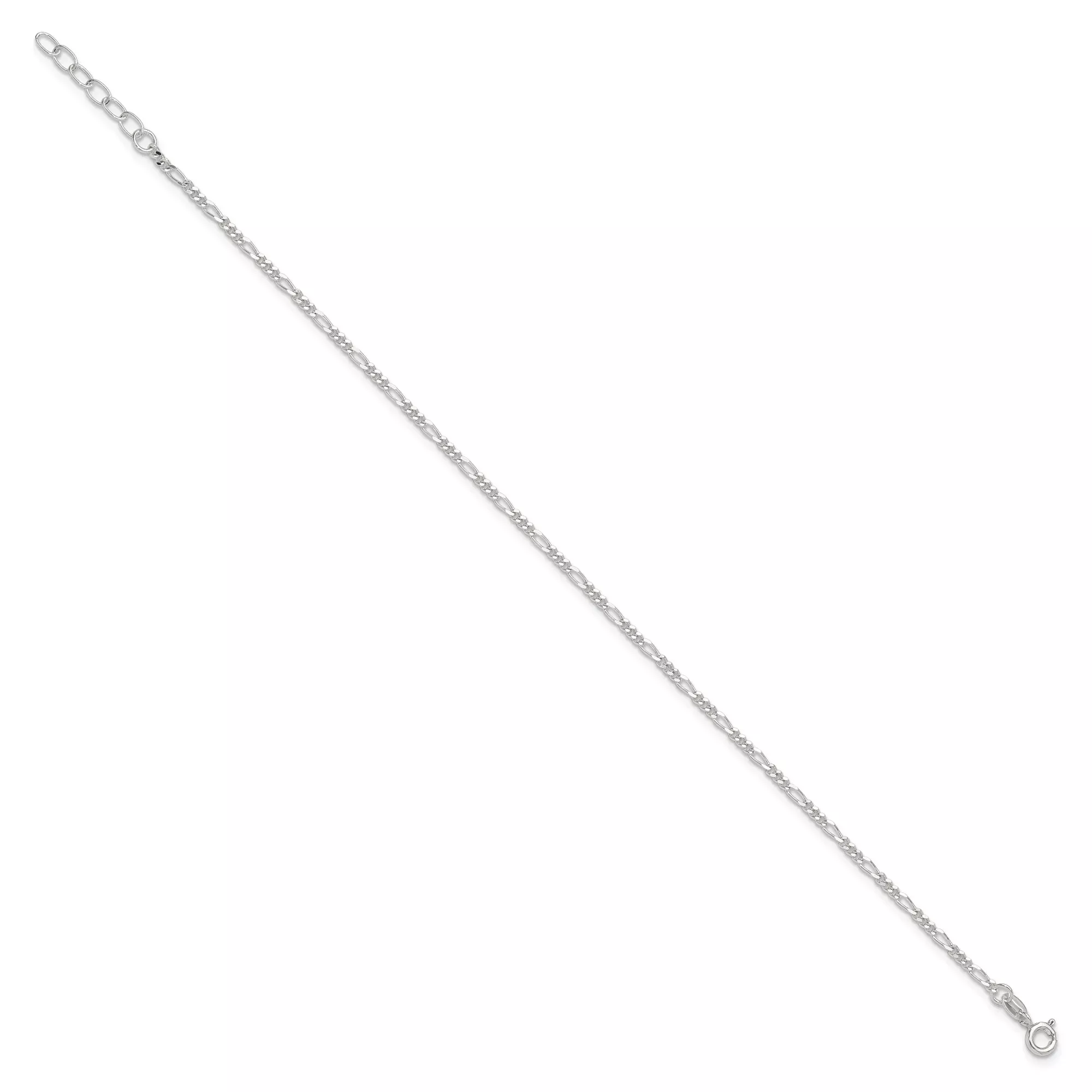 Sterling Silver Figaro Chain Anklet, 2 mm