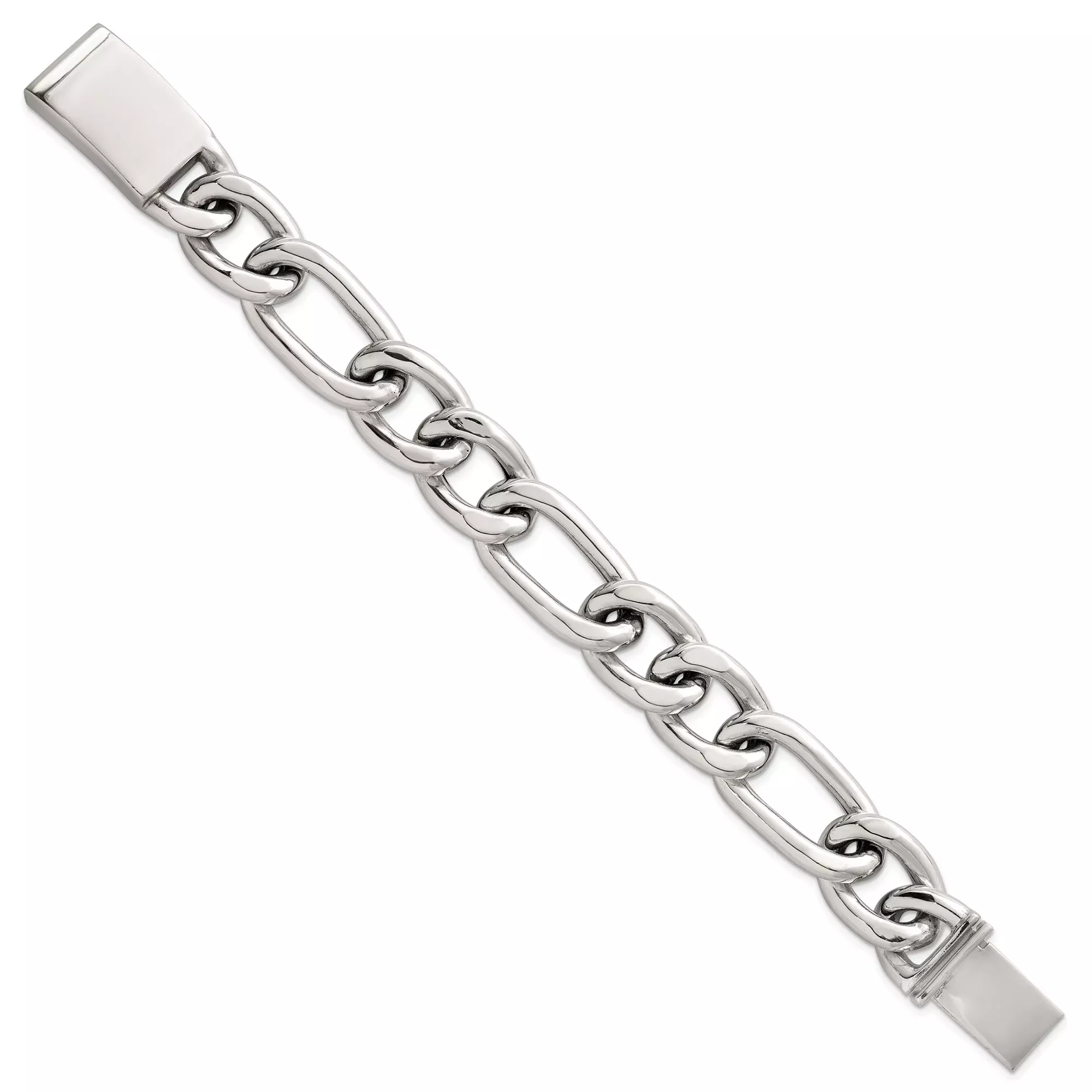 Sterling Silver Figaro Chain Bracelet, 17 mm