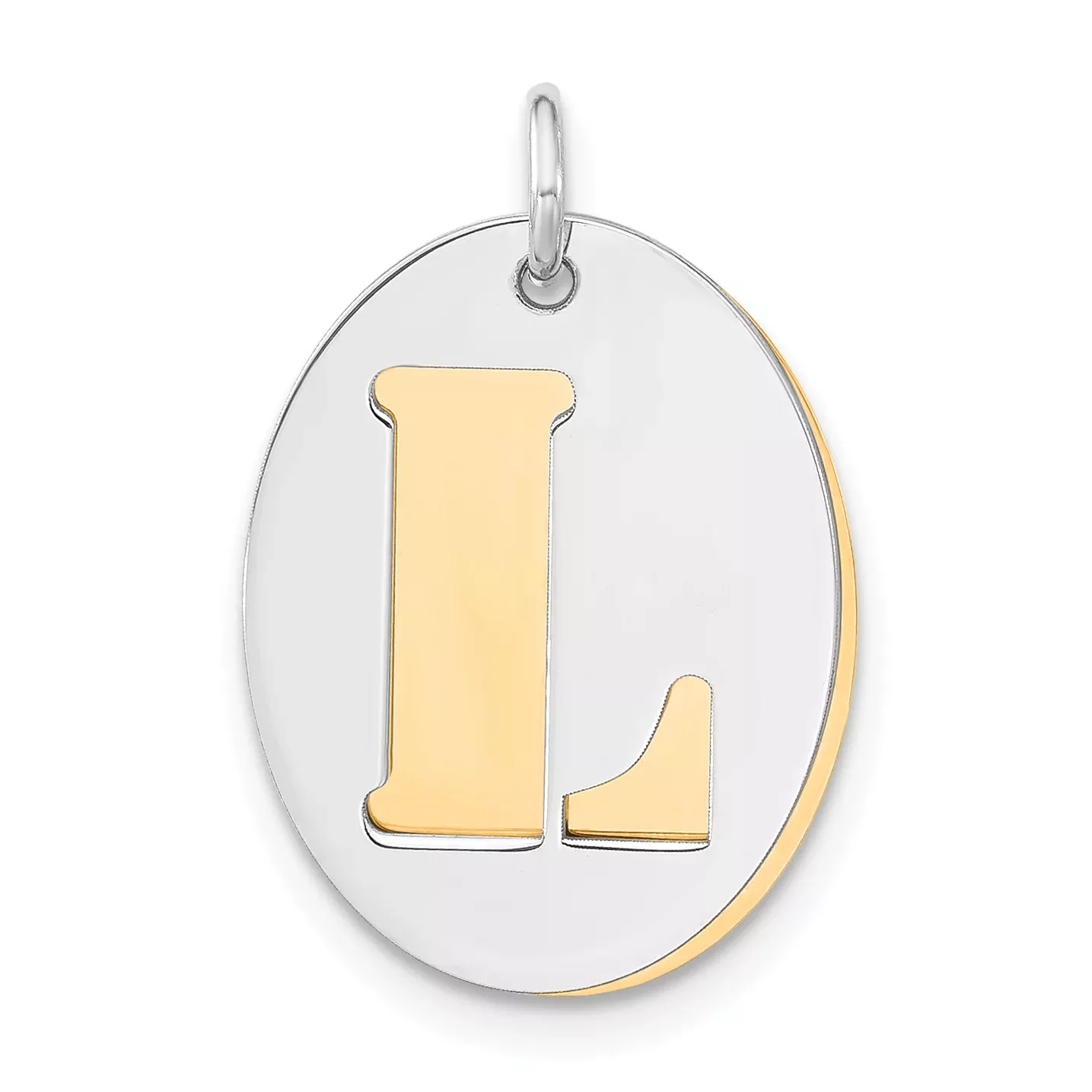 Sterling Silver Gold-Plated L Initial Double Oval Plate Charm