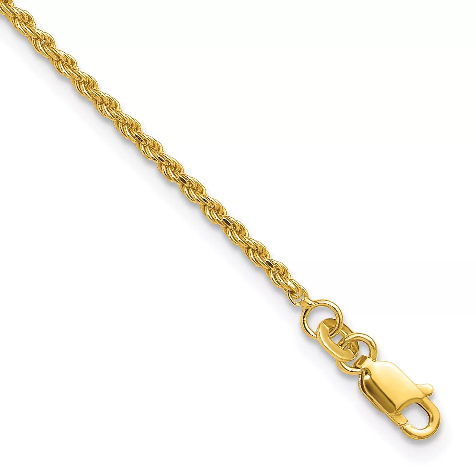 Sterling Silver Gold-tone 2mm Rope Chain 9 inch Plus 1 inch Extender - Total 10 inch Anklet
