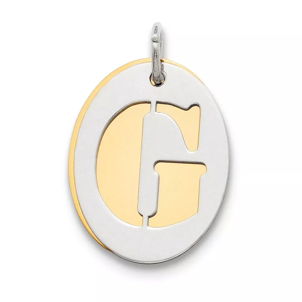 Sterling Silver Gp Initial G Double Plate Oval Charm