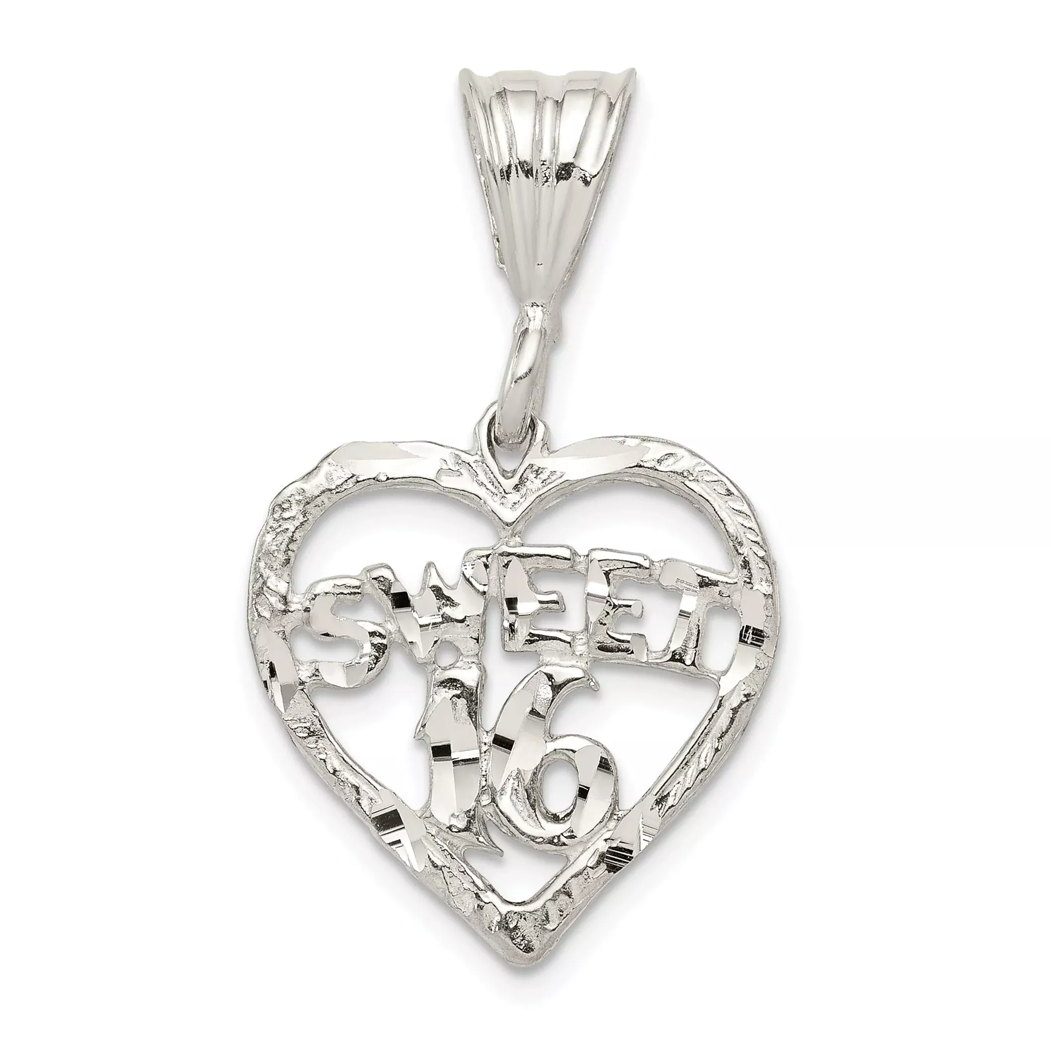 Sterling Silver Heart Sweet 16 Charm