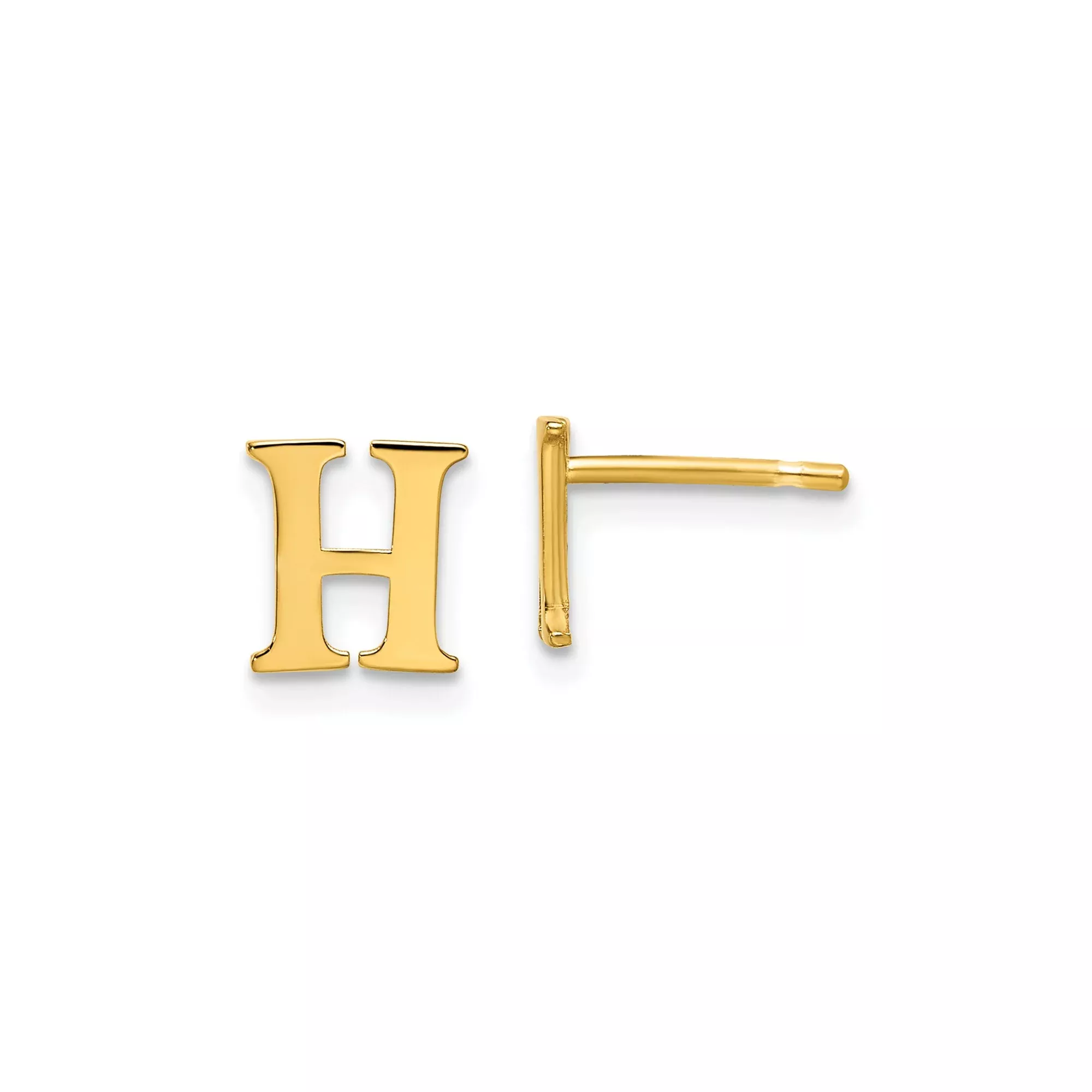 Sterling Silver Letter H Stud Earring, Gold Plated Block Initial Design, Single Alphabet Stud