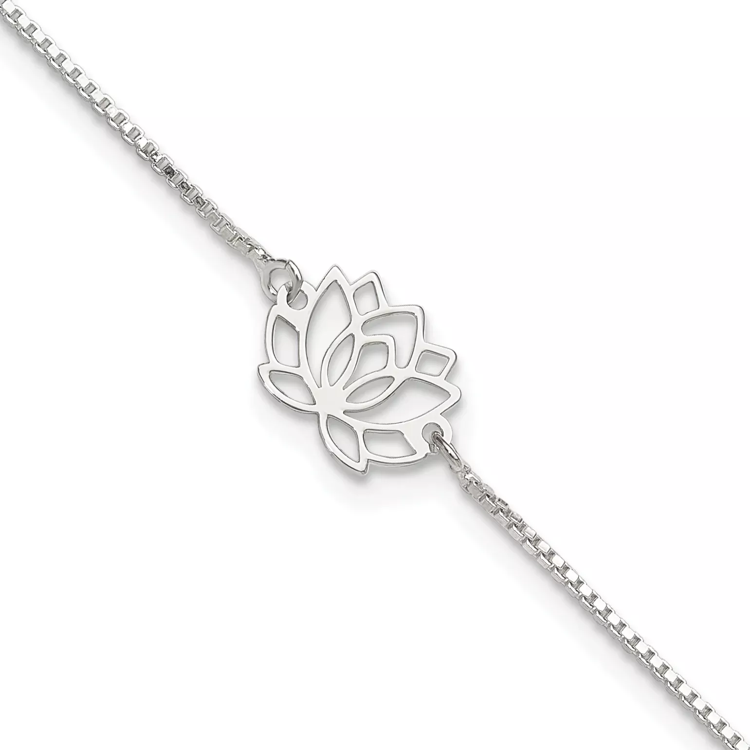 Sterling Silver Lotus with Blue Fabric Tassel 9 inch Plus 1 inch Extender - Total 10 inch Anklet